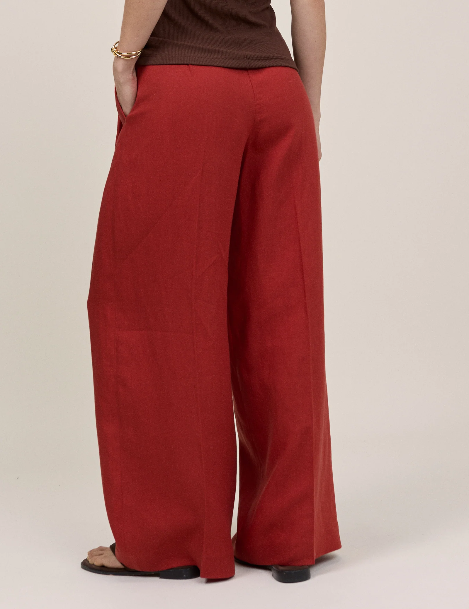 Rust Relaxed Wide Leg Tailored Trousers - Image 5