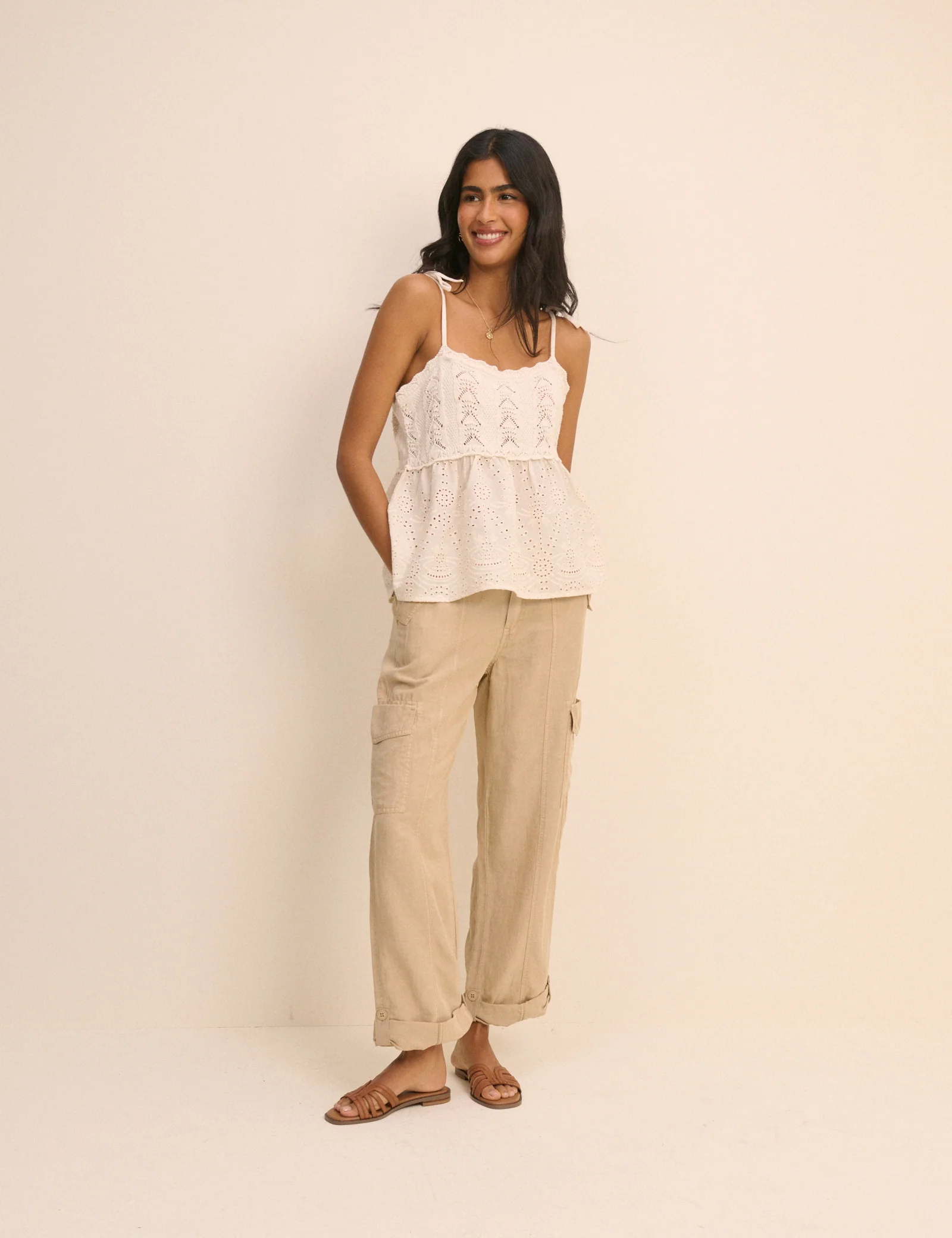 Sand Straight Leg Cargo Trousers