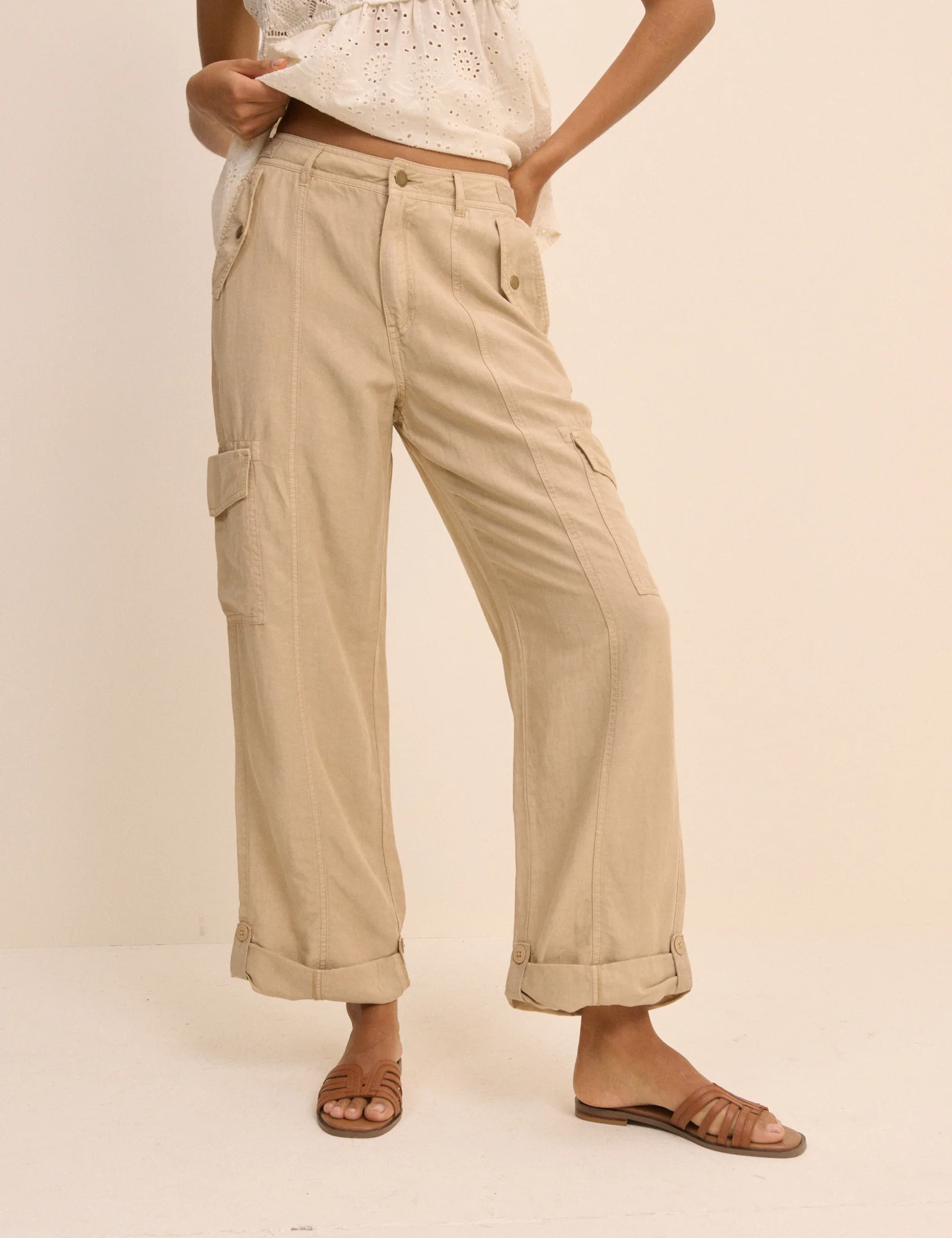 Sand Straight Leg Cargo Trousers - Image 2