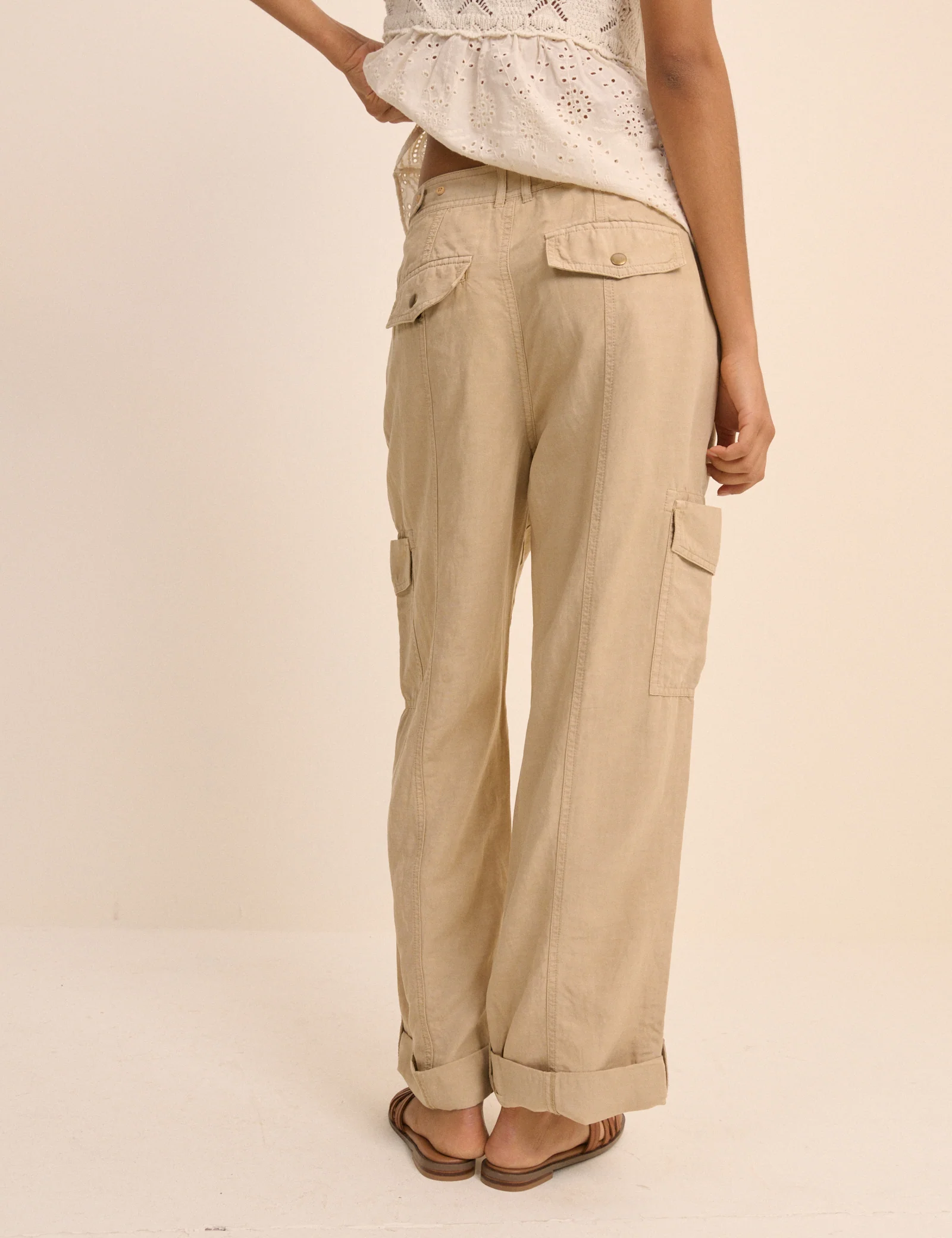 Sand Straight Leg Cargo Trousers - Image 4