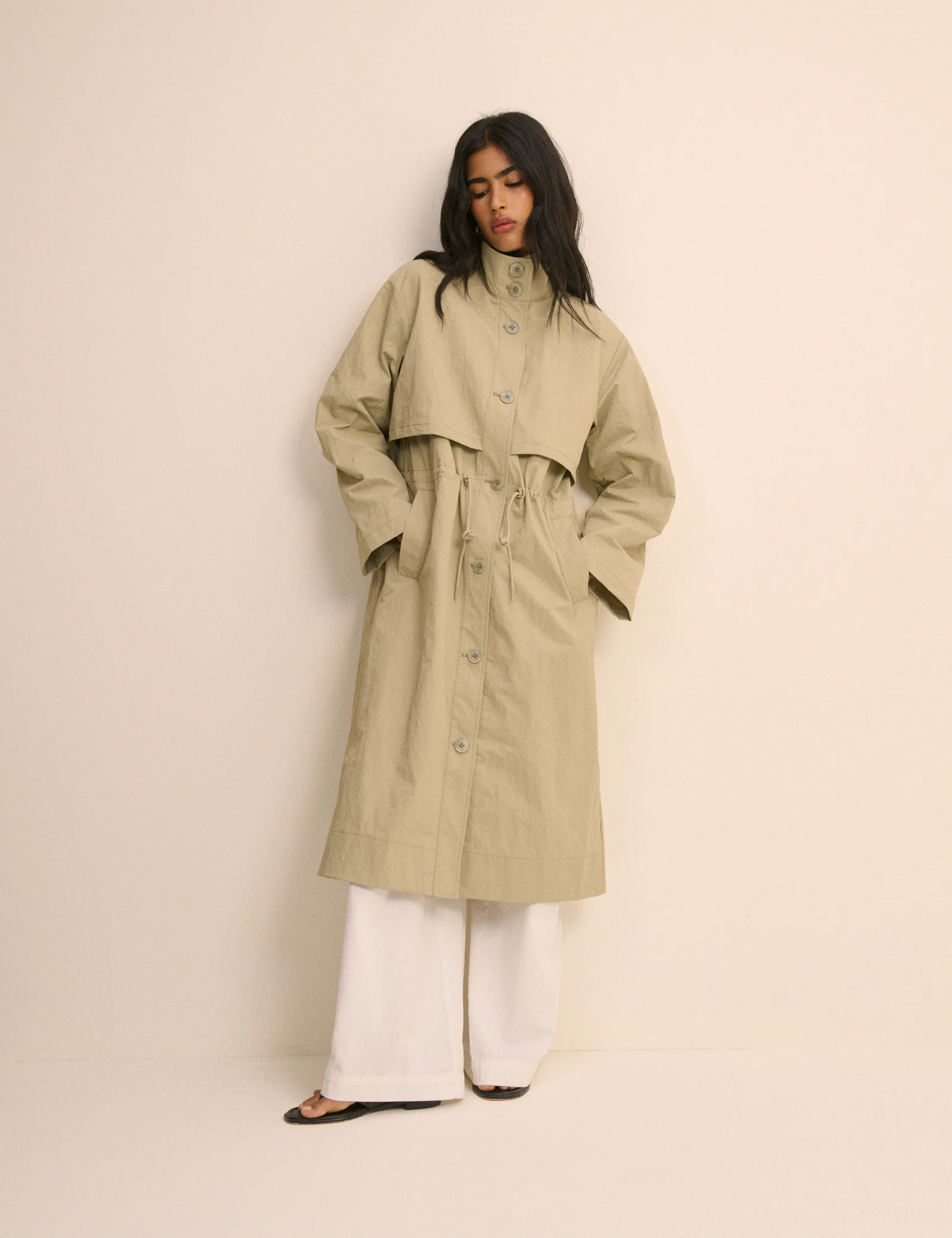 Sage Green Longline Funnel Neck Parka Jacket