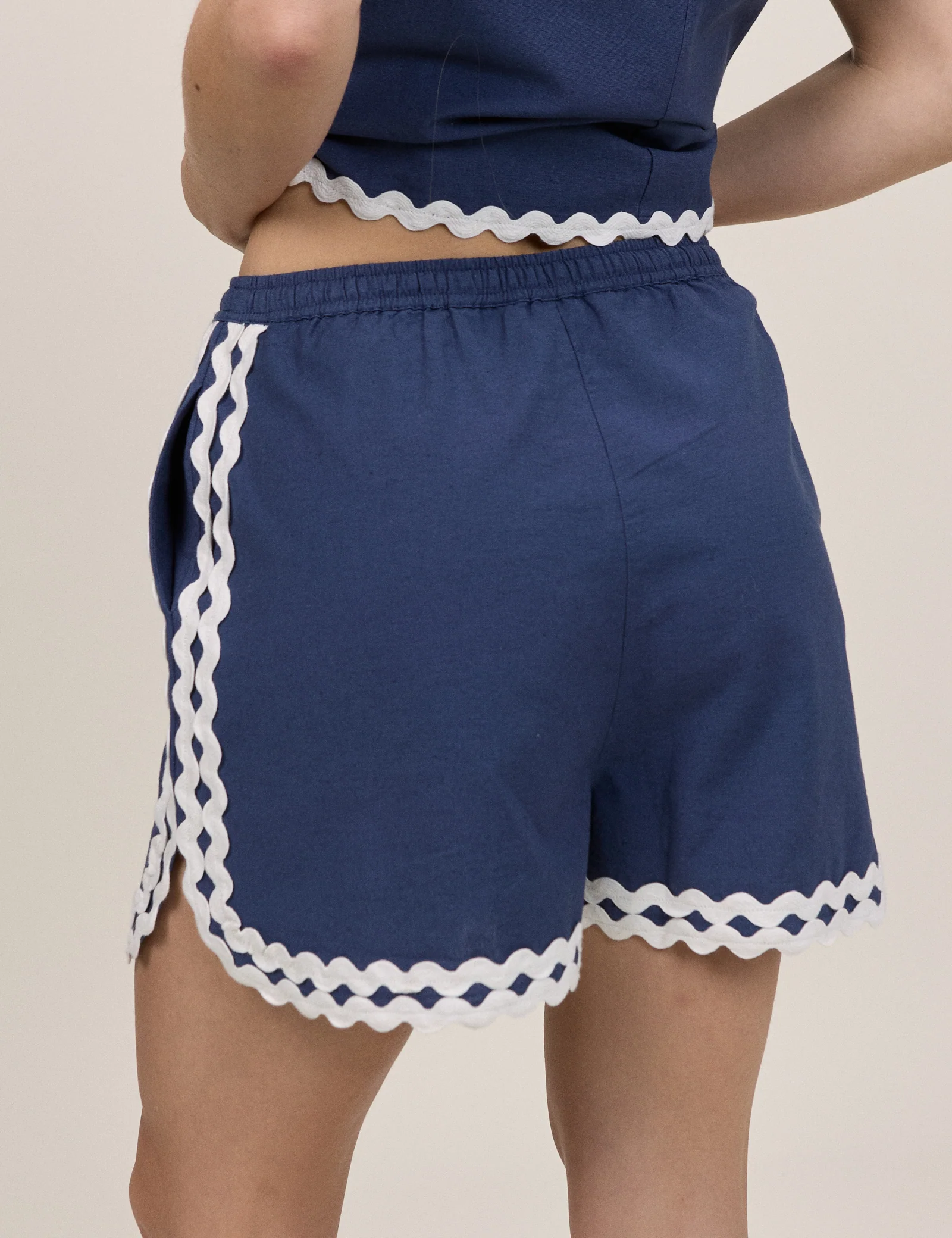 Dark Blue Ric Rac Trim Racer Shorts - Image 6