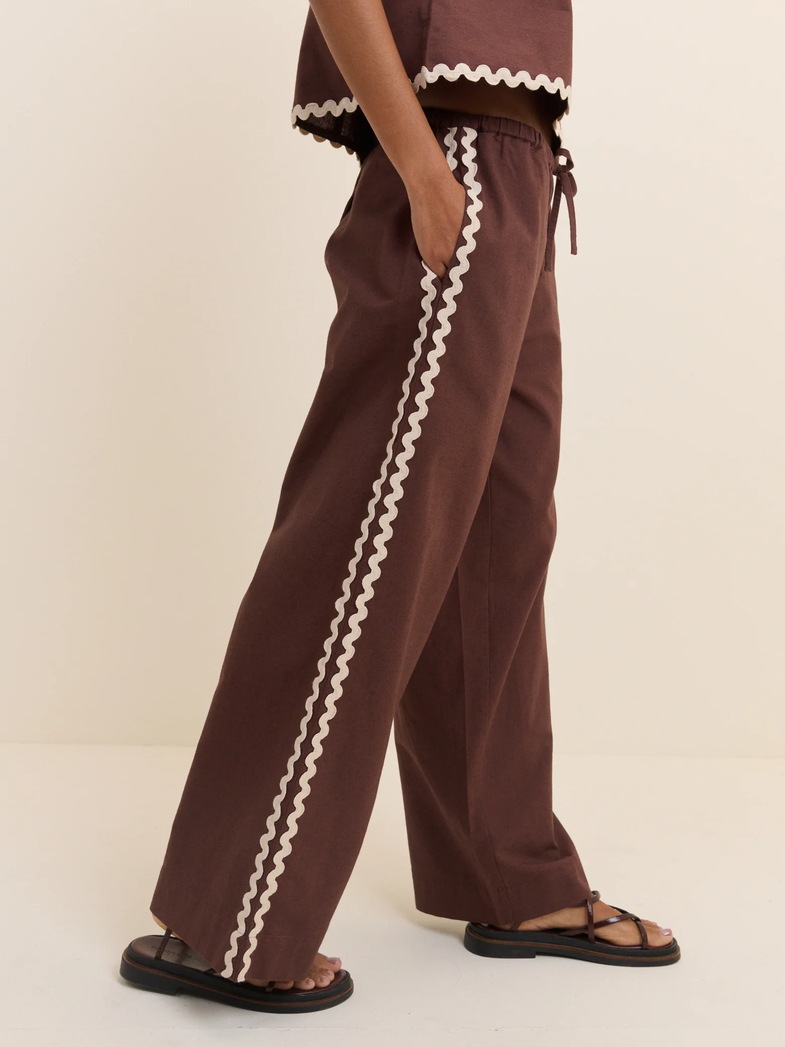 Chocolate Brown Ric Rac Relaxed Leg Trousers - Image 2