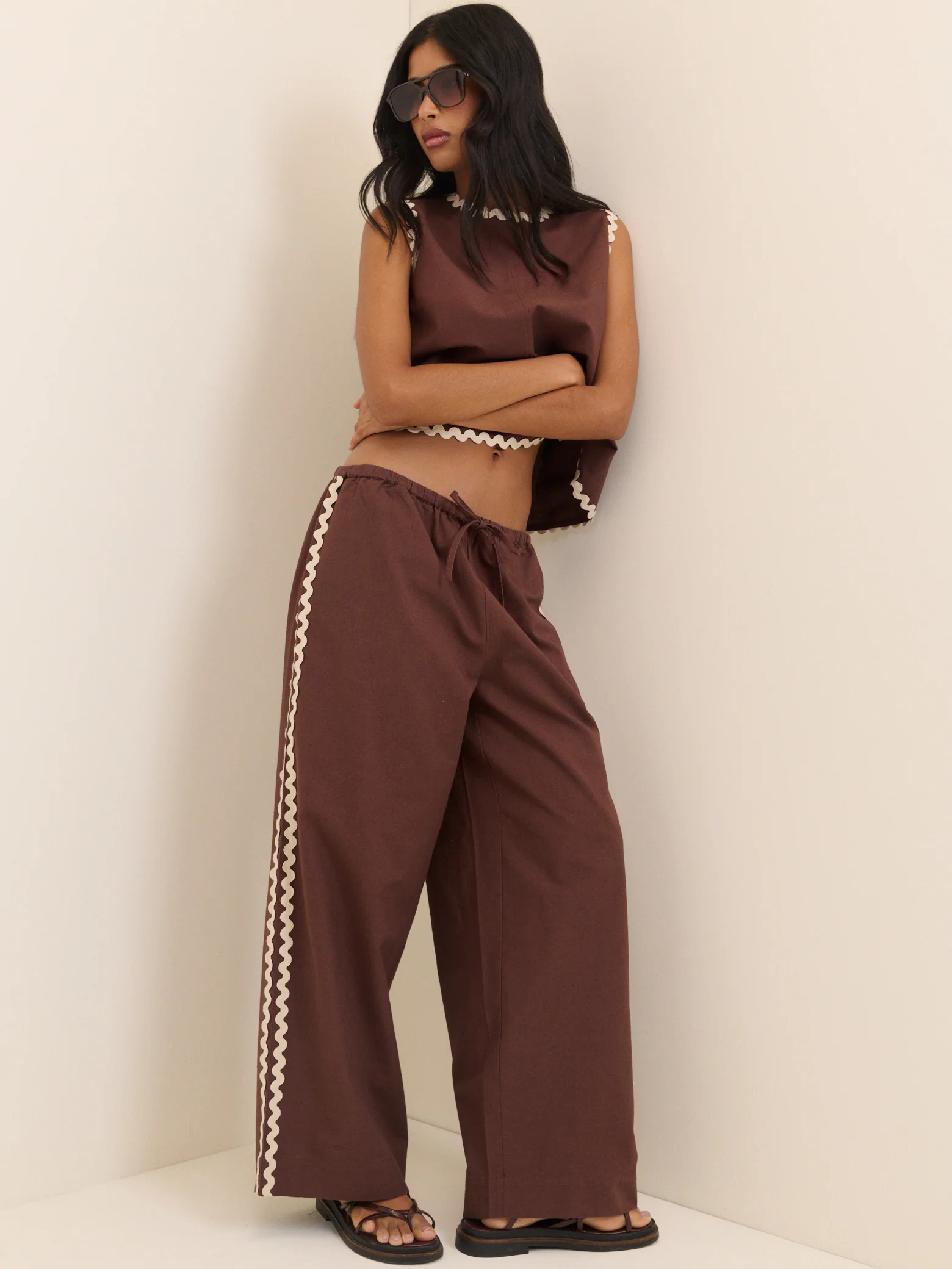 Chocolate Brown Ric Rac Relaxed Leg Trousers - Image 3