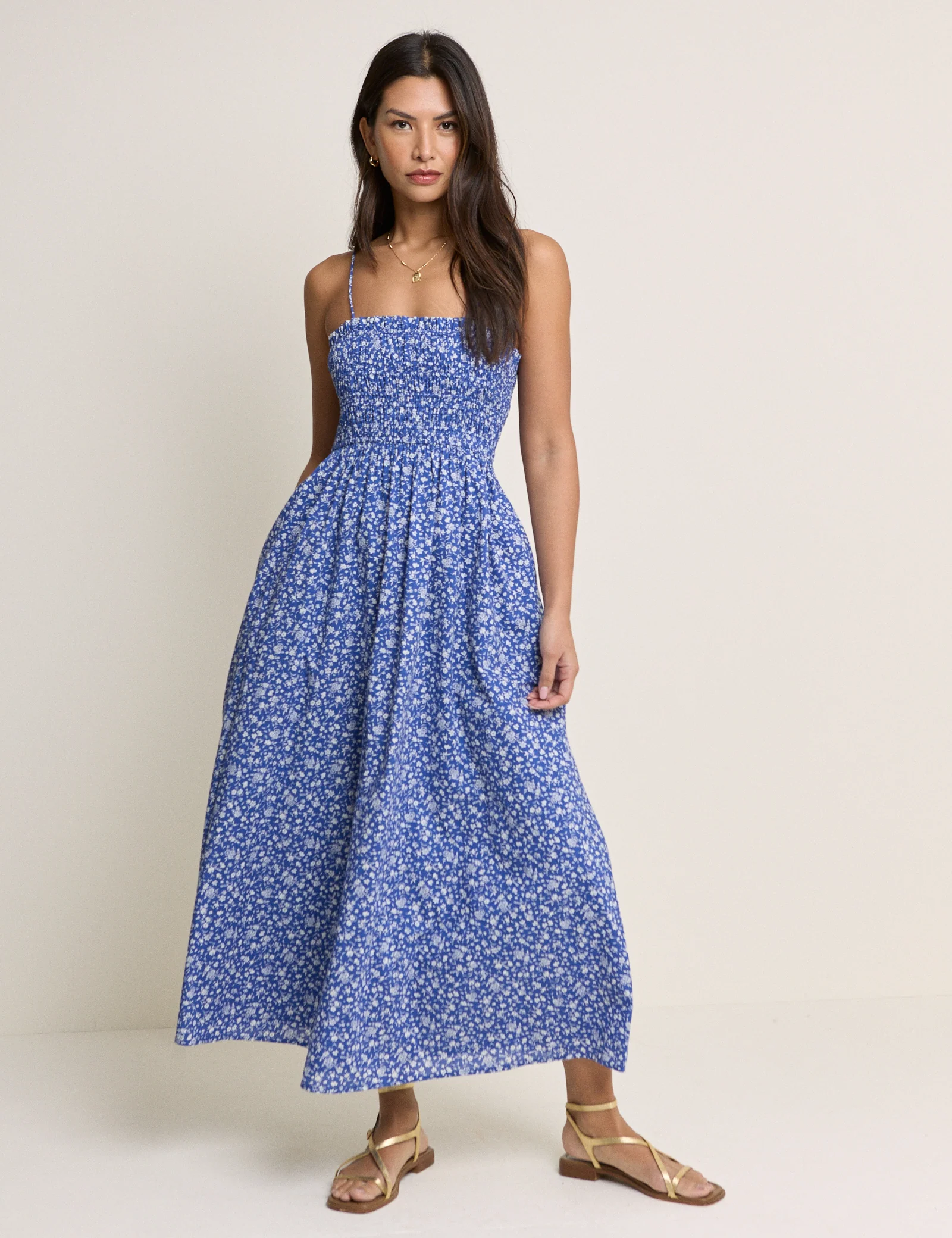 Blue Floral Shirred Rita Midi Dress - Image 2