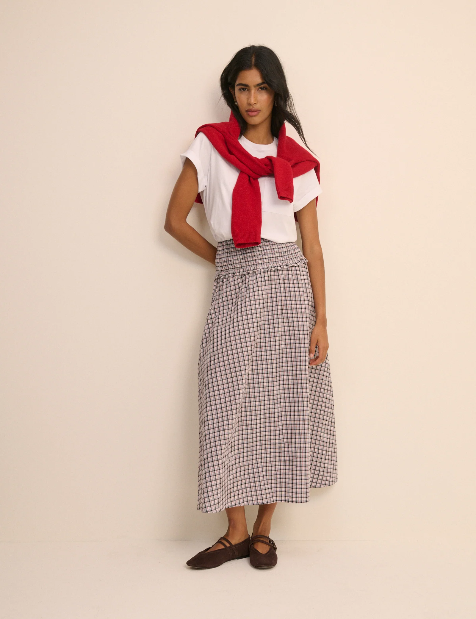 Black and Blue Check Shirred Ronda Skirt - Image 4