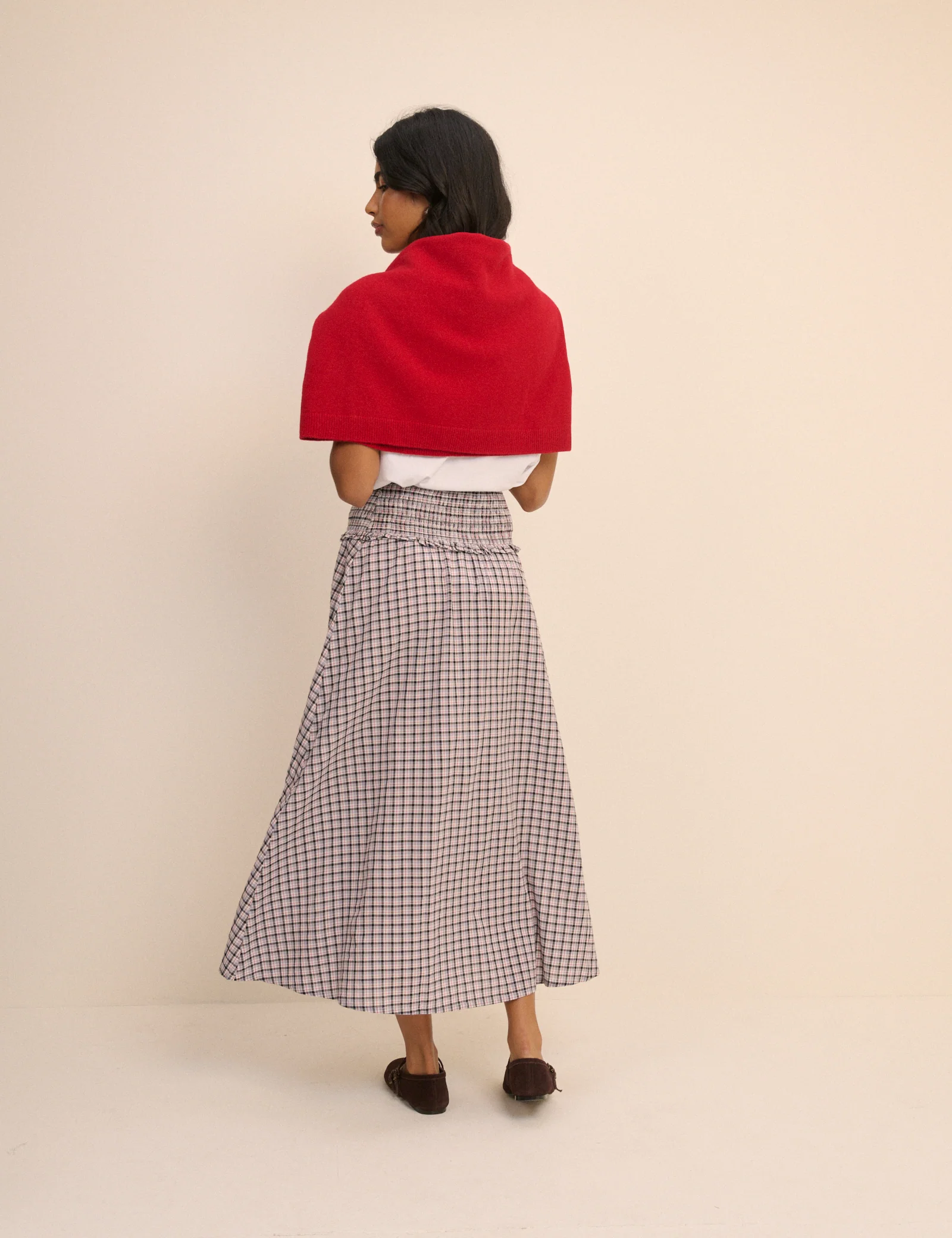 Black and Blue Check Shirred Ronda Skirt - Image 5
