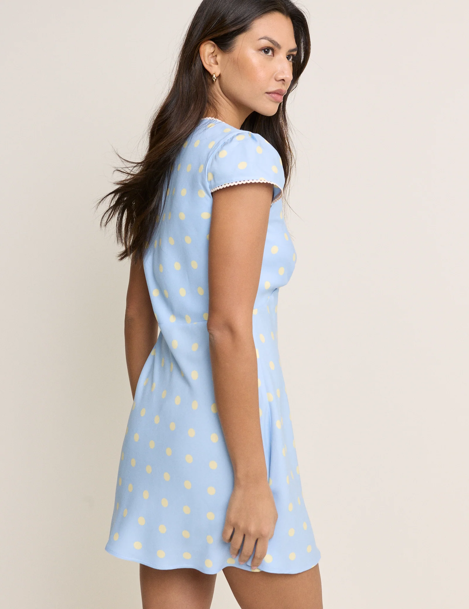 Blue Polka Dot Lace Trim Rosa Mini Dress - Image 5