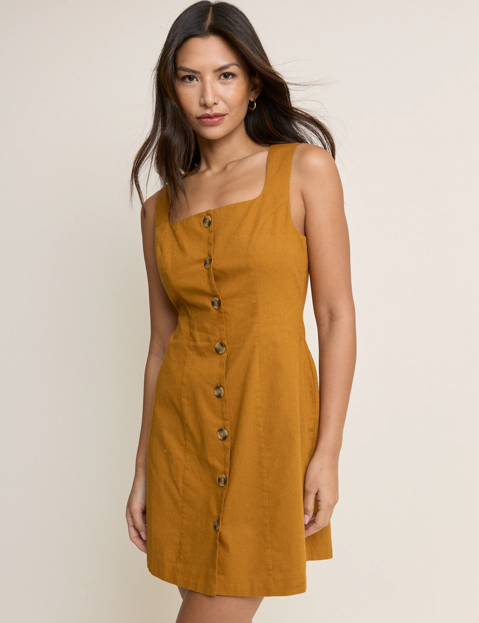 Mustard Yellow Square Neck Rosie Mini Dress - Image 2