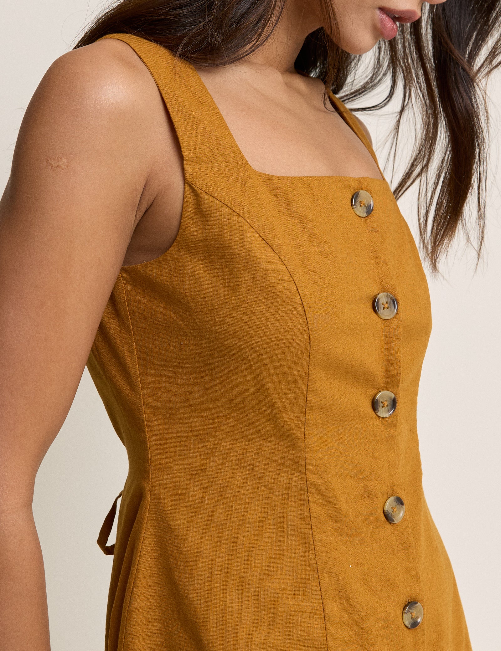 Mustard Yellow Square Neck Rosie Mini Dress - Image 4