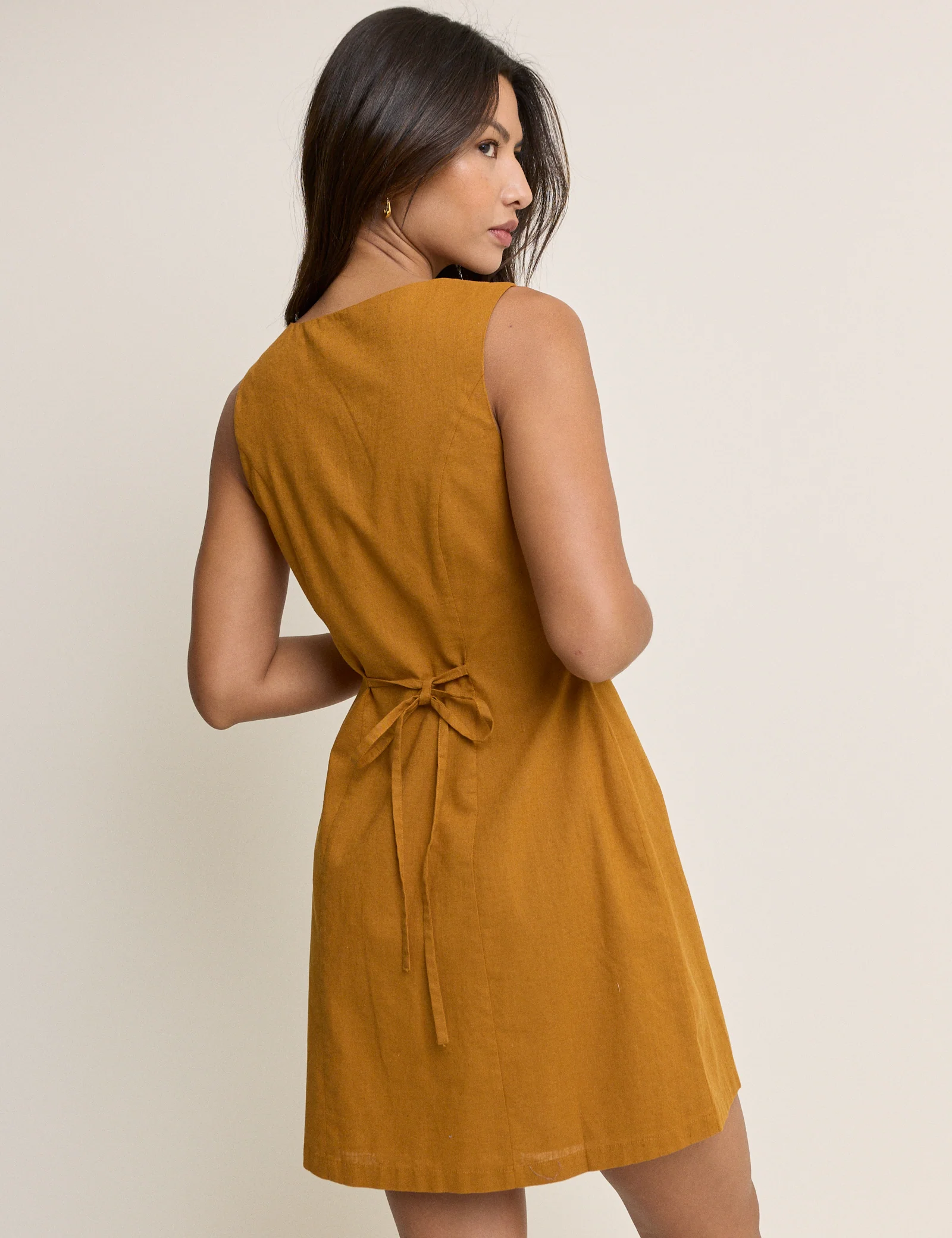 Mustard Yellow Square Neck Rosie Mini Dress - Image 5
