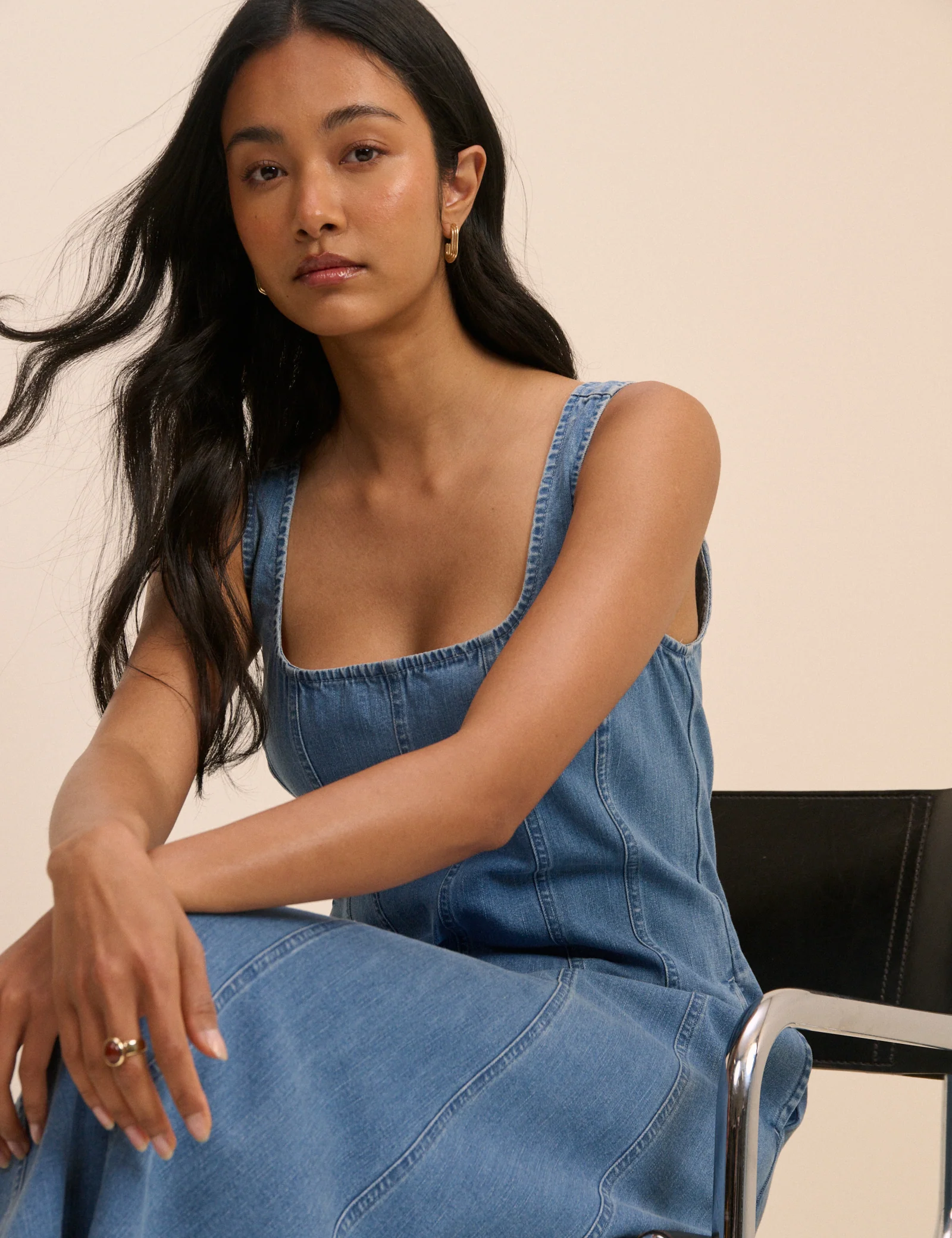 Mid Wash Denim Rowe Midi Dress - Image 3