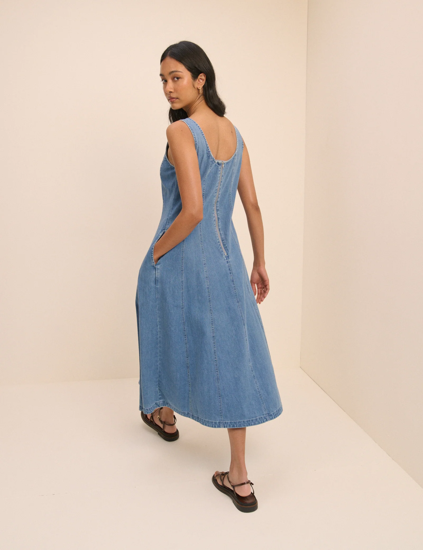 Mid Wash Denim Rowe Midi Dress - Image 5