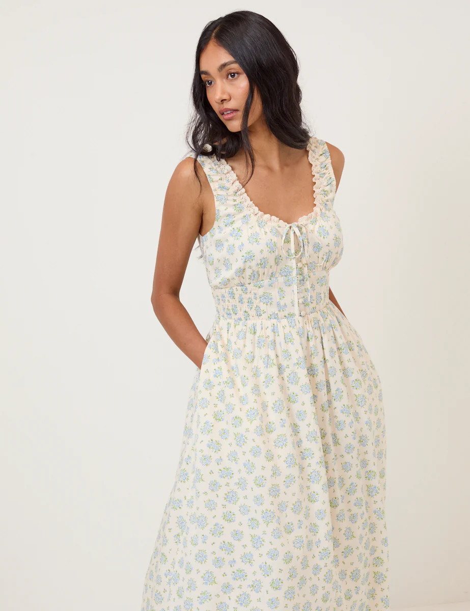 White Floral Rylee Midi Dress