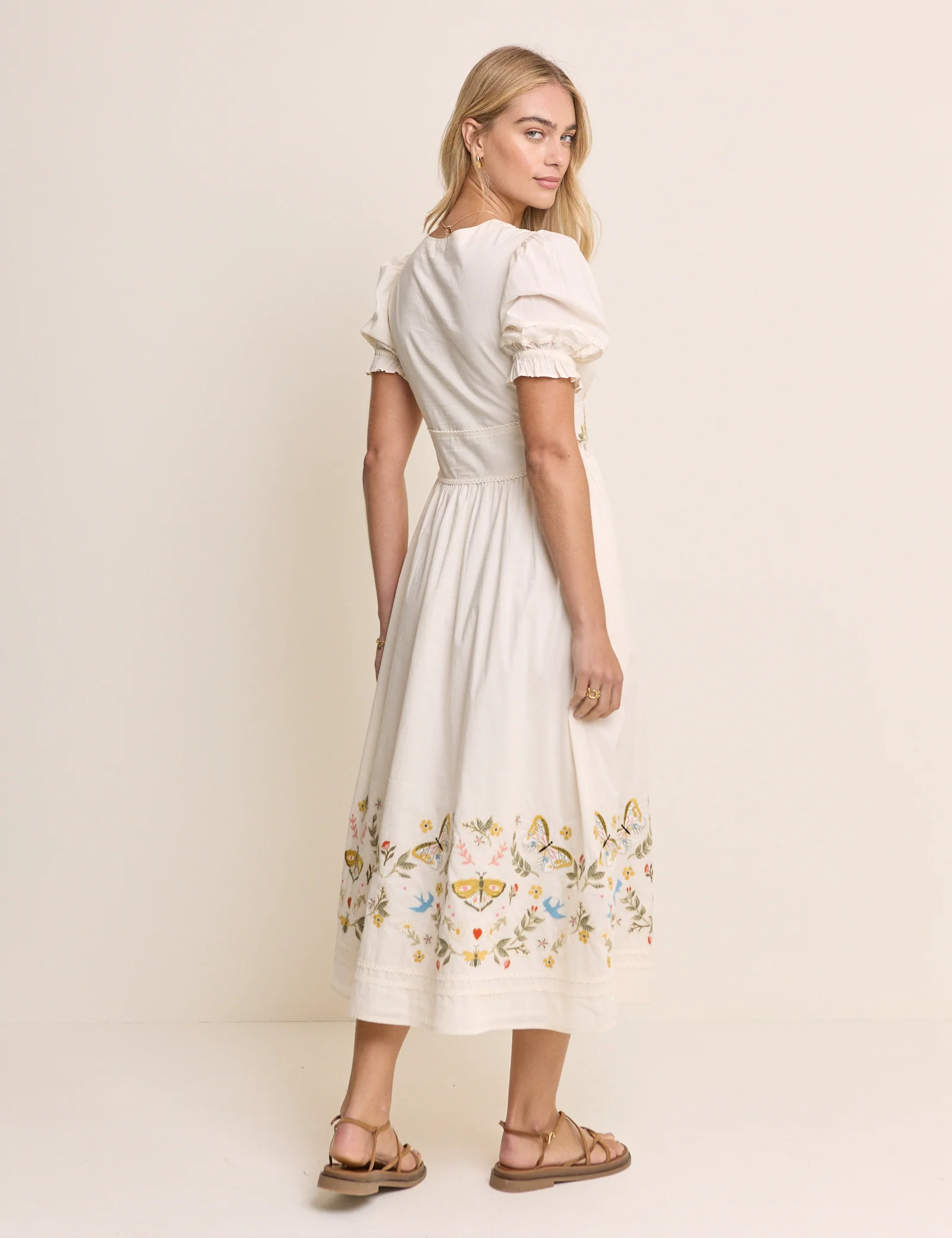 White Embroidered Puff Sleeve Saffy Midi Dress - Image 5