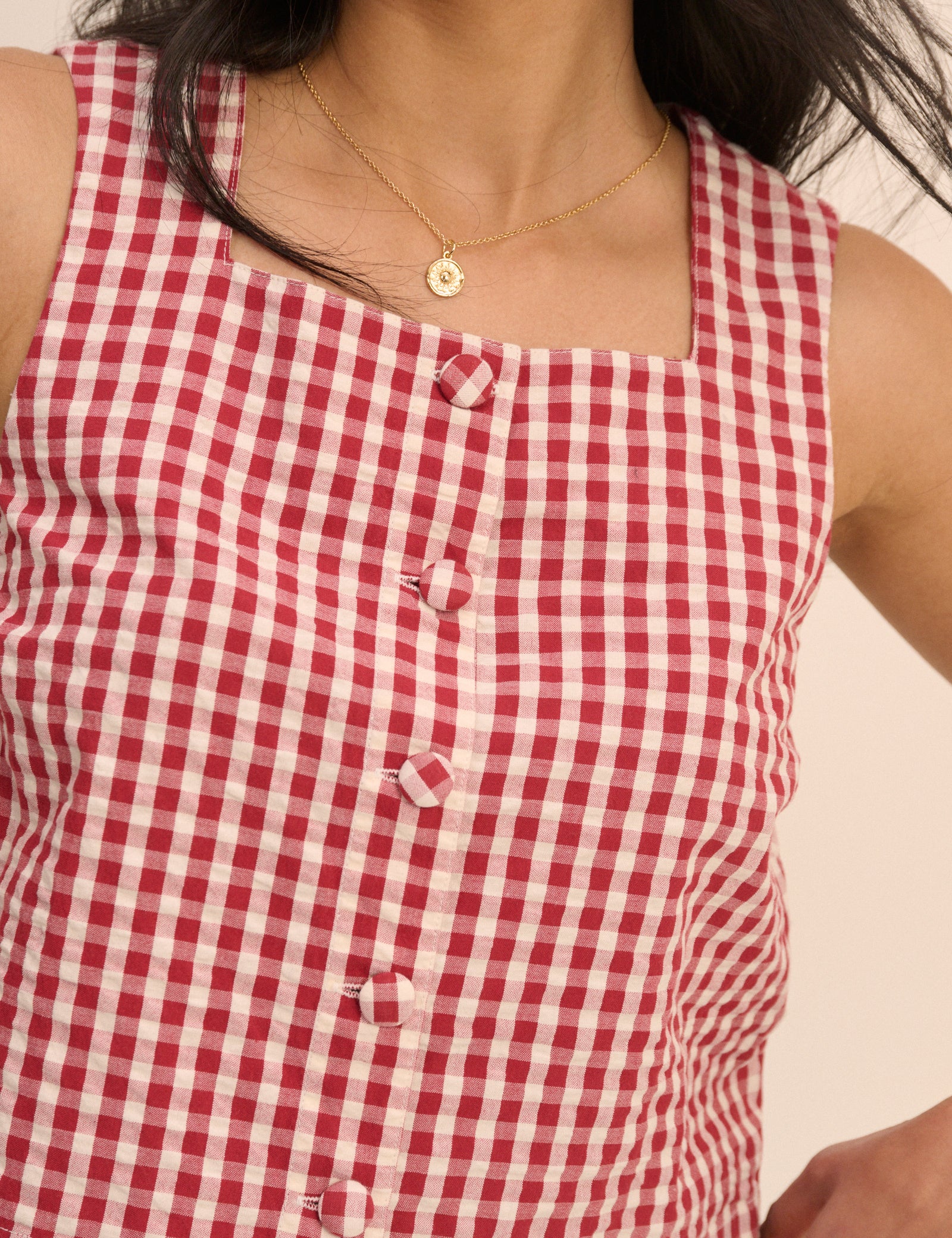 Red Gingham Button Front Top - Image 3