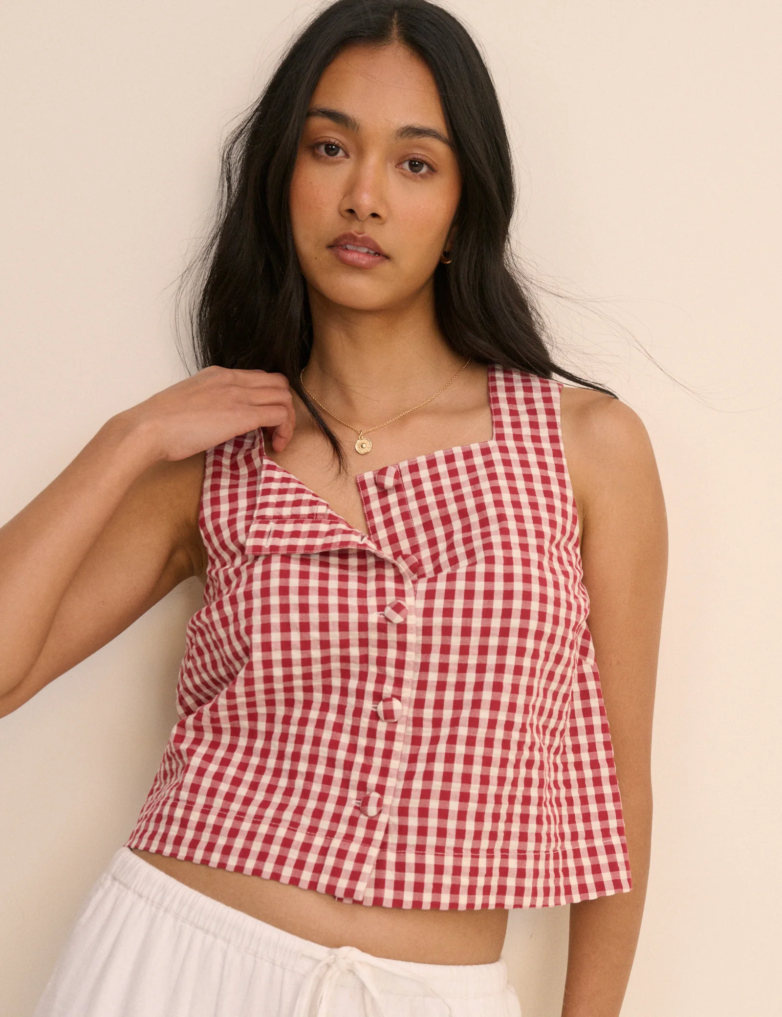 Red Gingham Button Front Top - Image 4