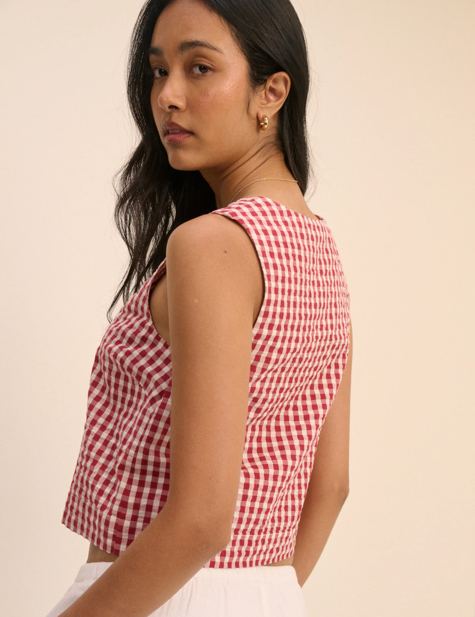 Red Gingham Button Front Top - Image 5
