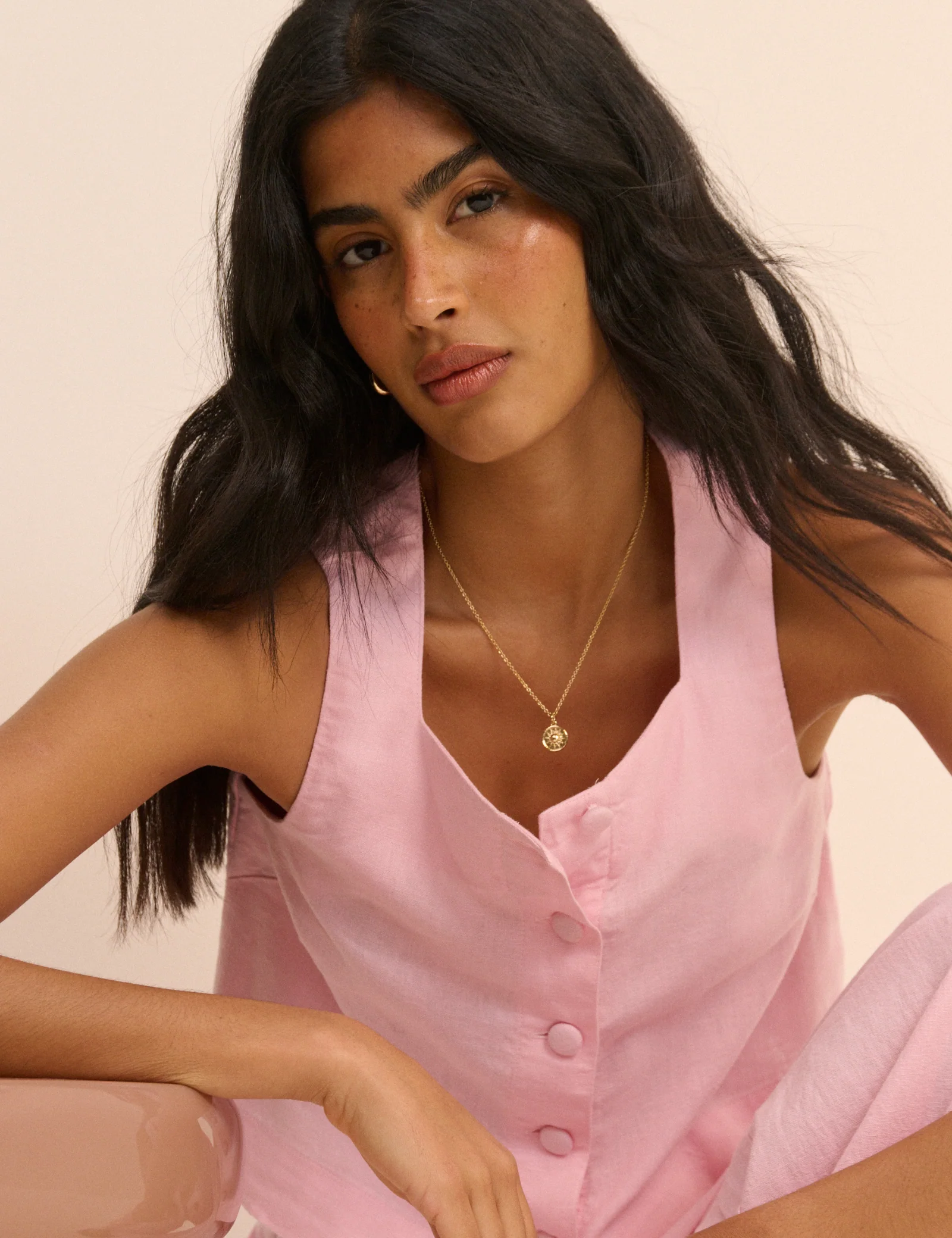 Baby Pink Square Neck Sammie Button Front Tank - Image 4