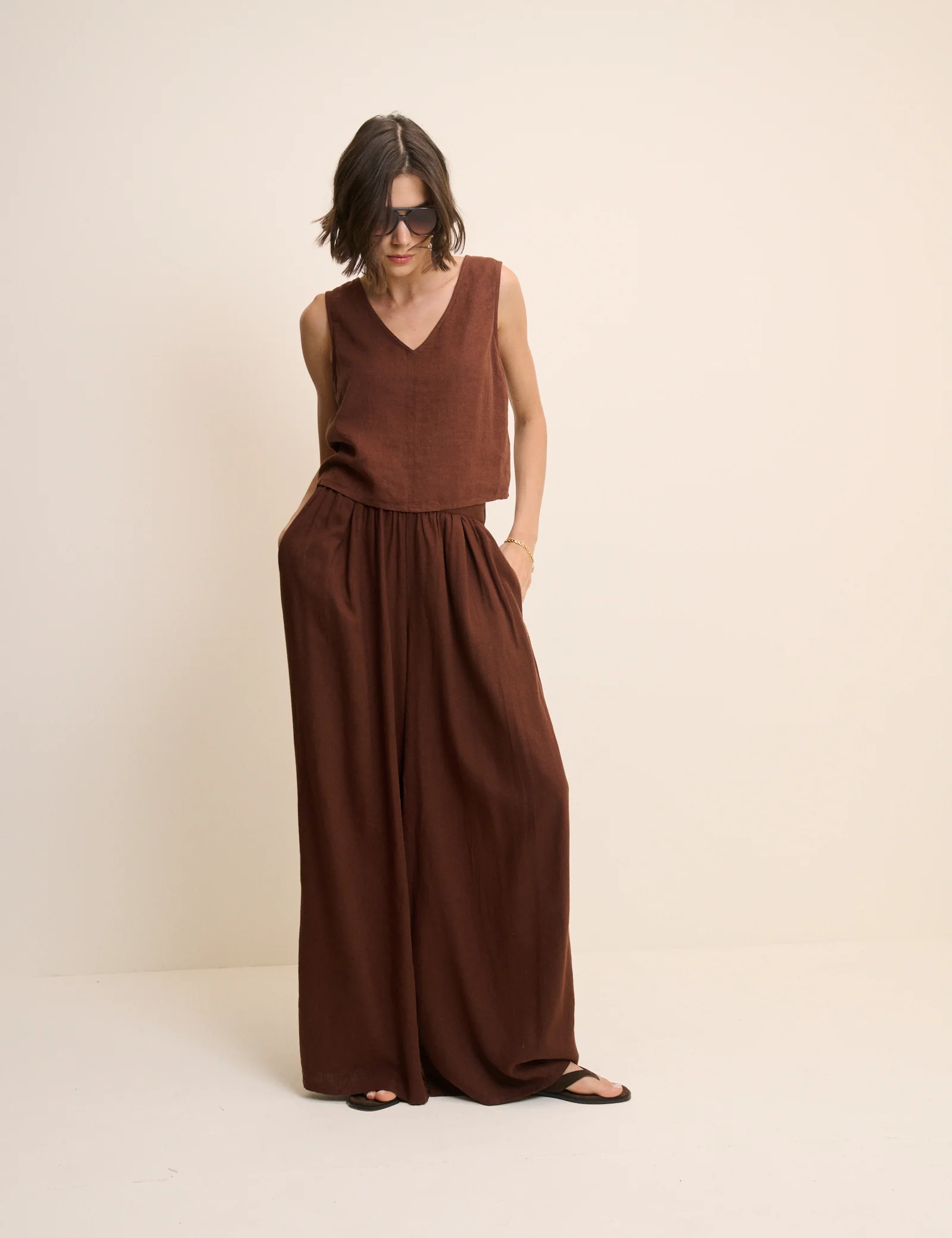 Brown Linen-Blend Swing Top - Image 2
