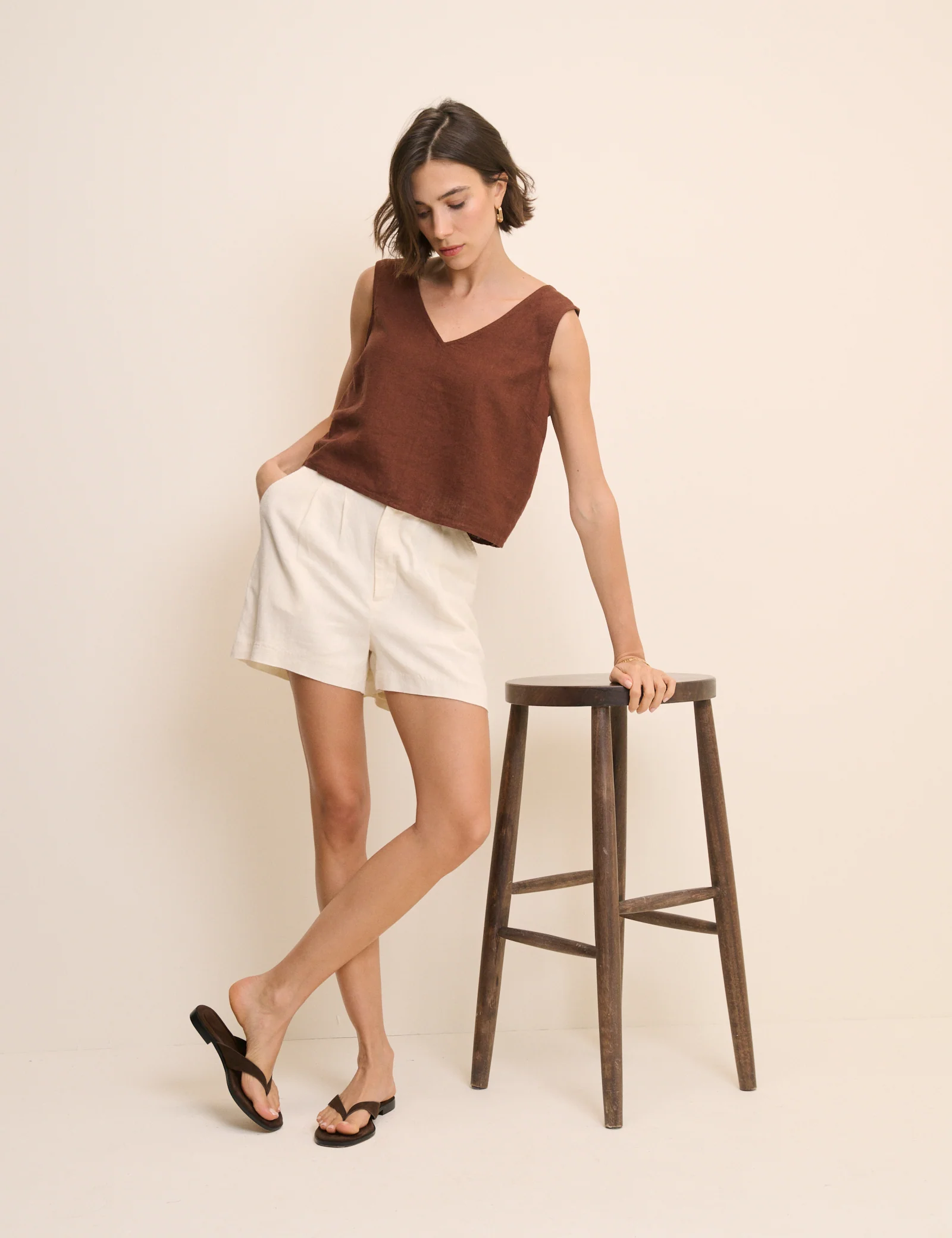 Brown Linen-Blend Swing Top - Image 3