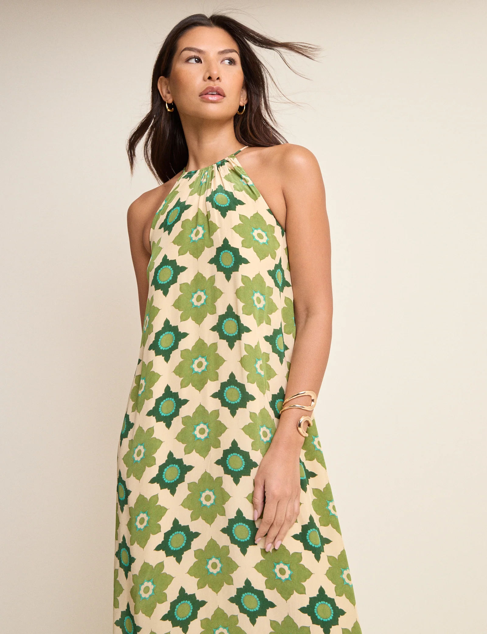 Green Floral Halterneck Sara Midi Dress - Image 2