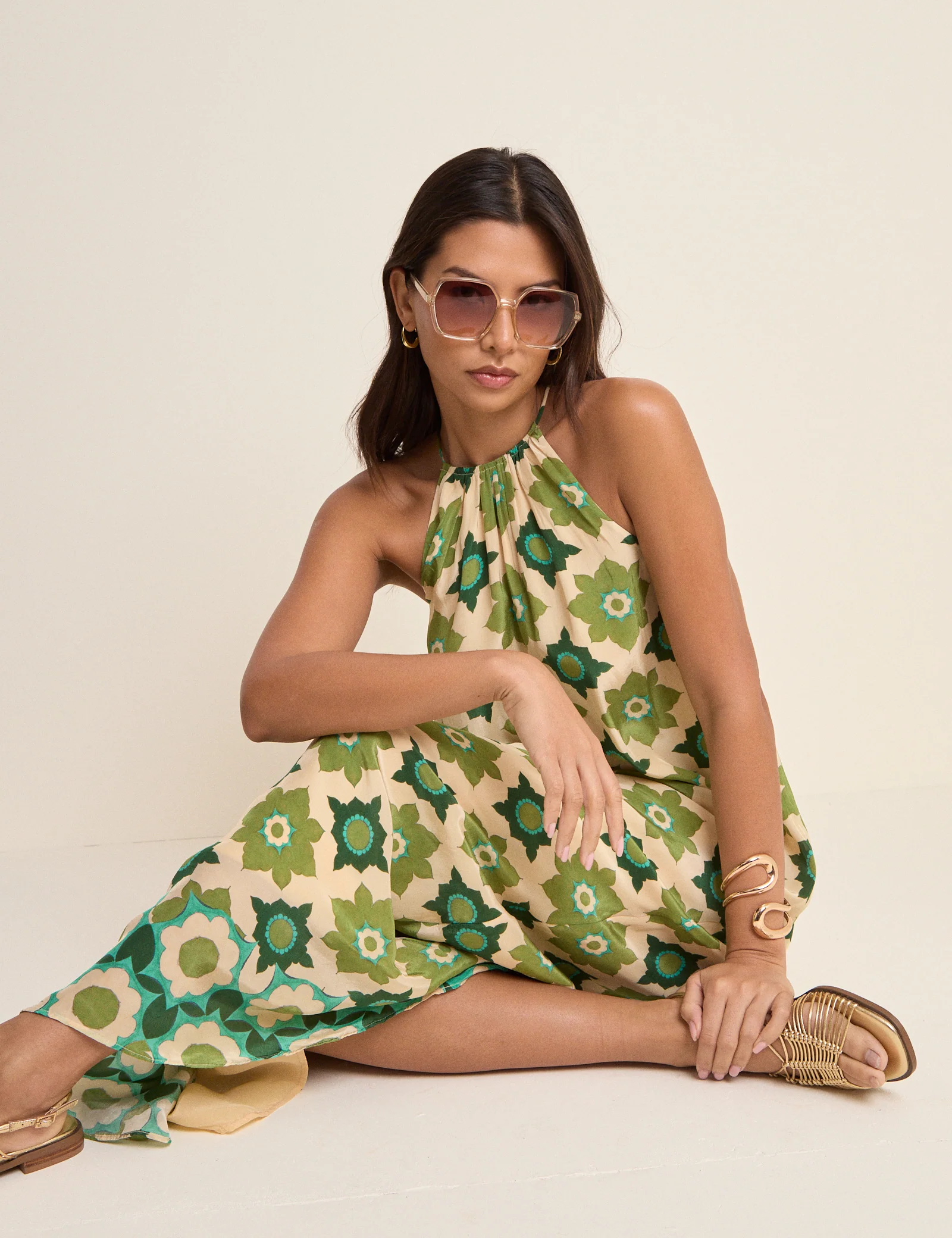 Green Floral Halterneck Sara Midi Dress - Image 3