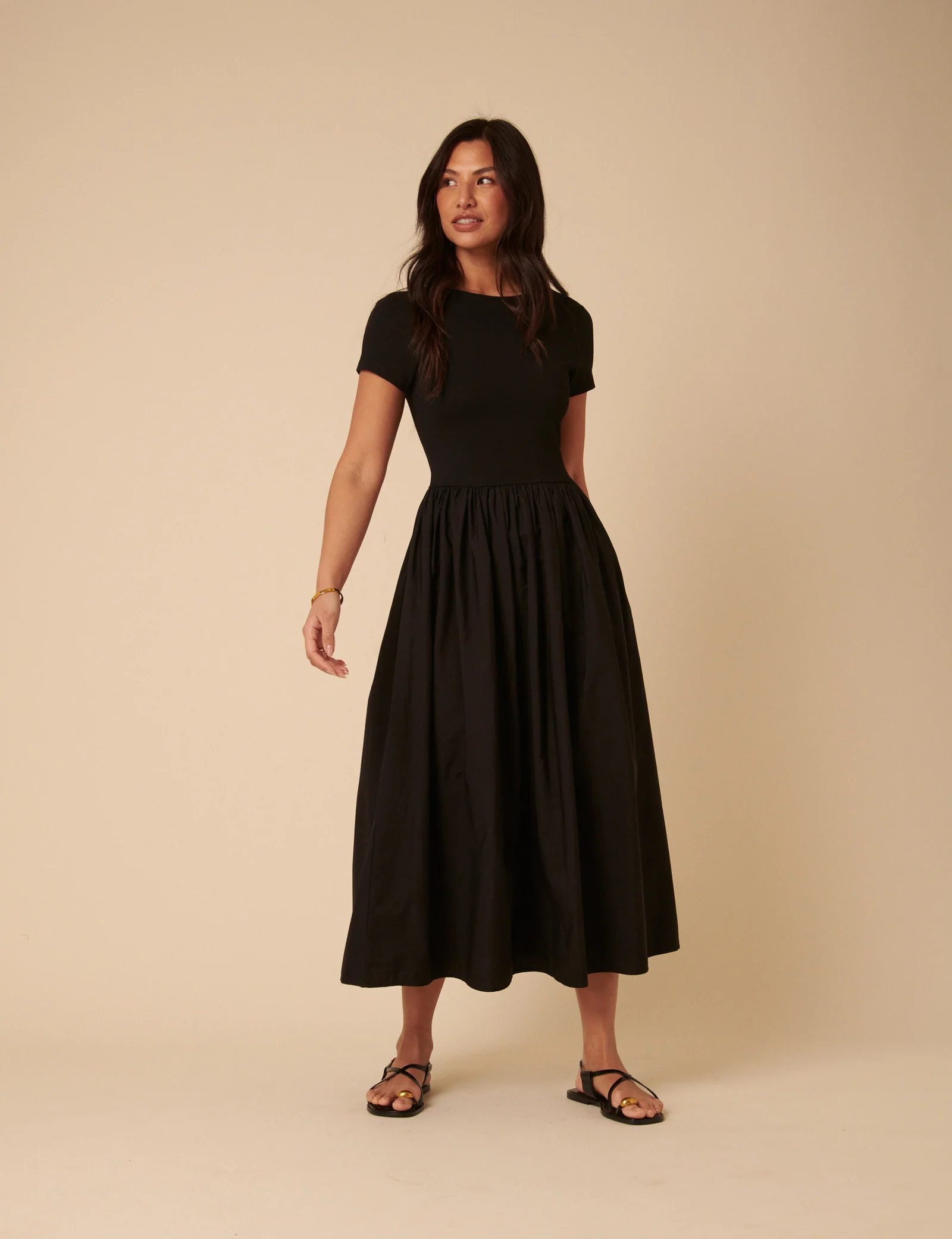 Black Jersey Drop Waist Sarah Midi Dress