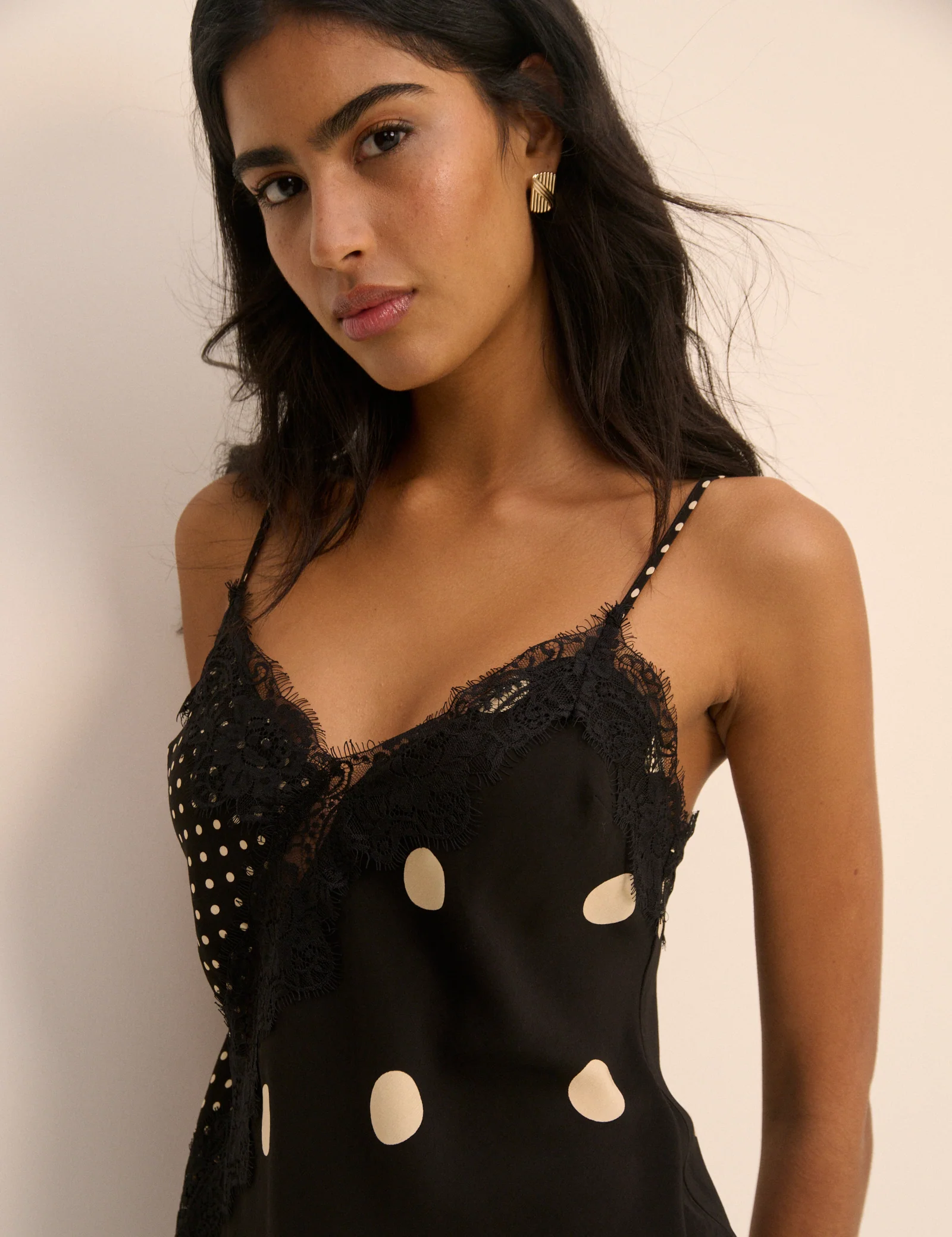 Black Polka Dot Lace Trim Cami - Image 3