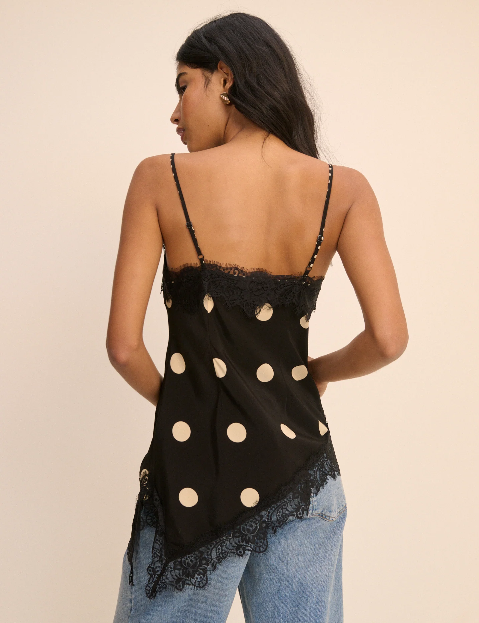 Black Polka Dot Lace Trim Cami - Image 4