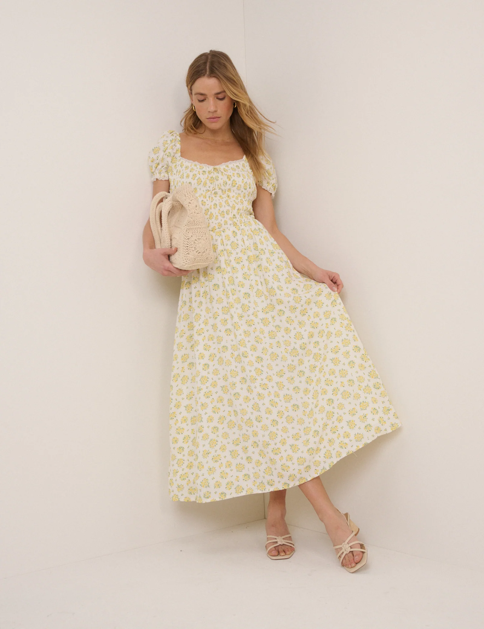 White Ditsy Floral Savanna Midi Dress