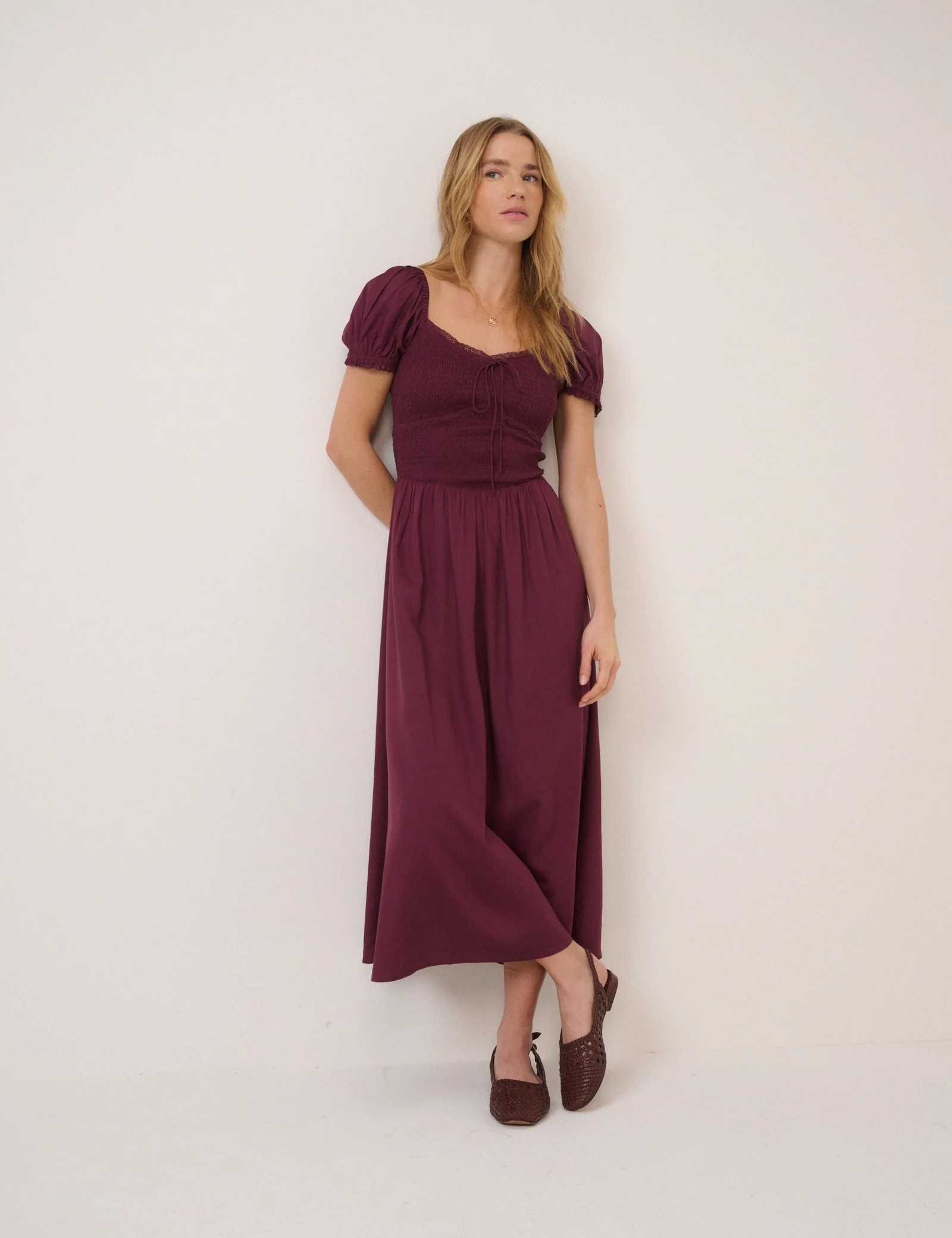 Plum Puff Sleeve Savanna Midi Dress - Image 4