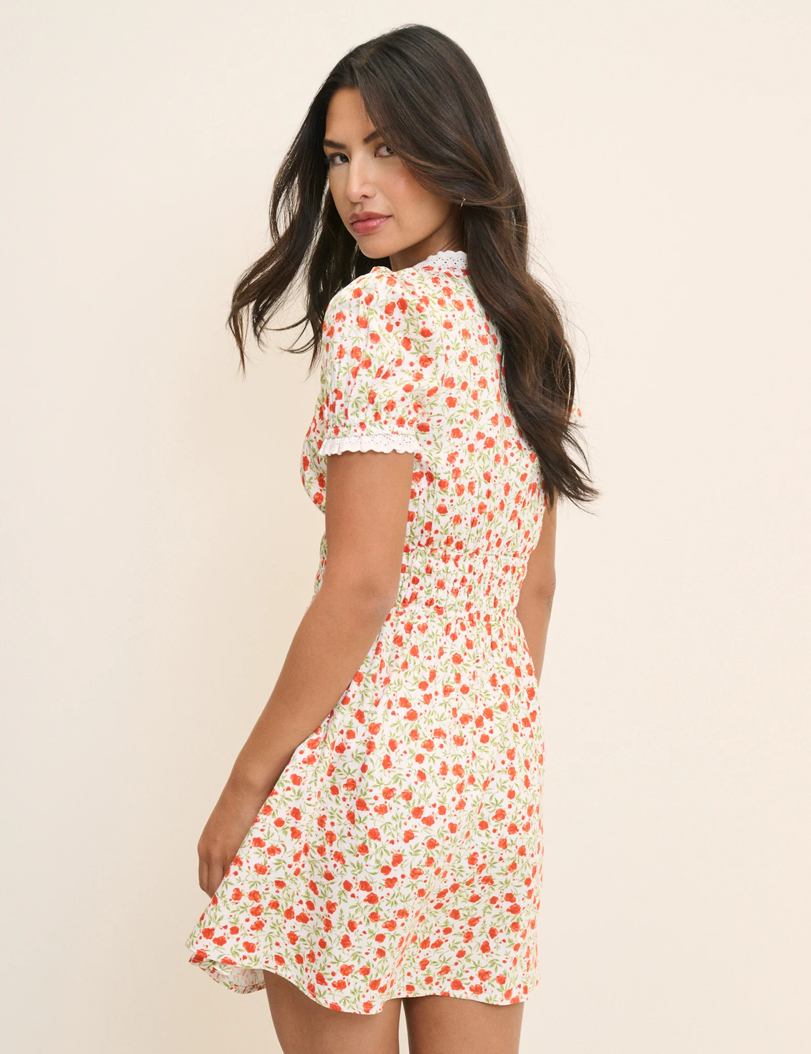 Red Floral Lace Trim Selena Mini Dress - Image 5