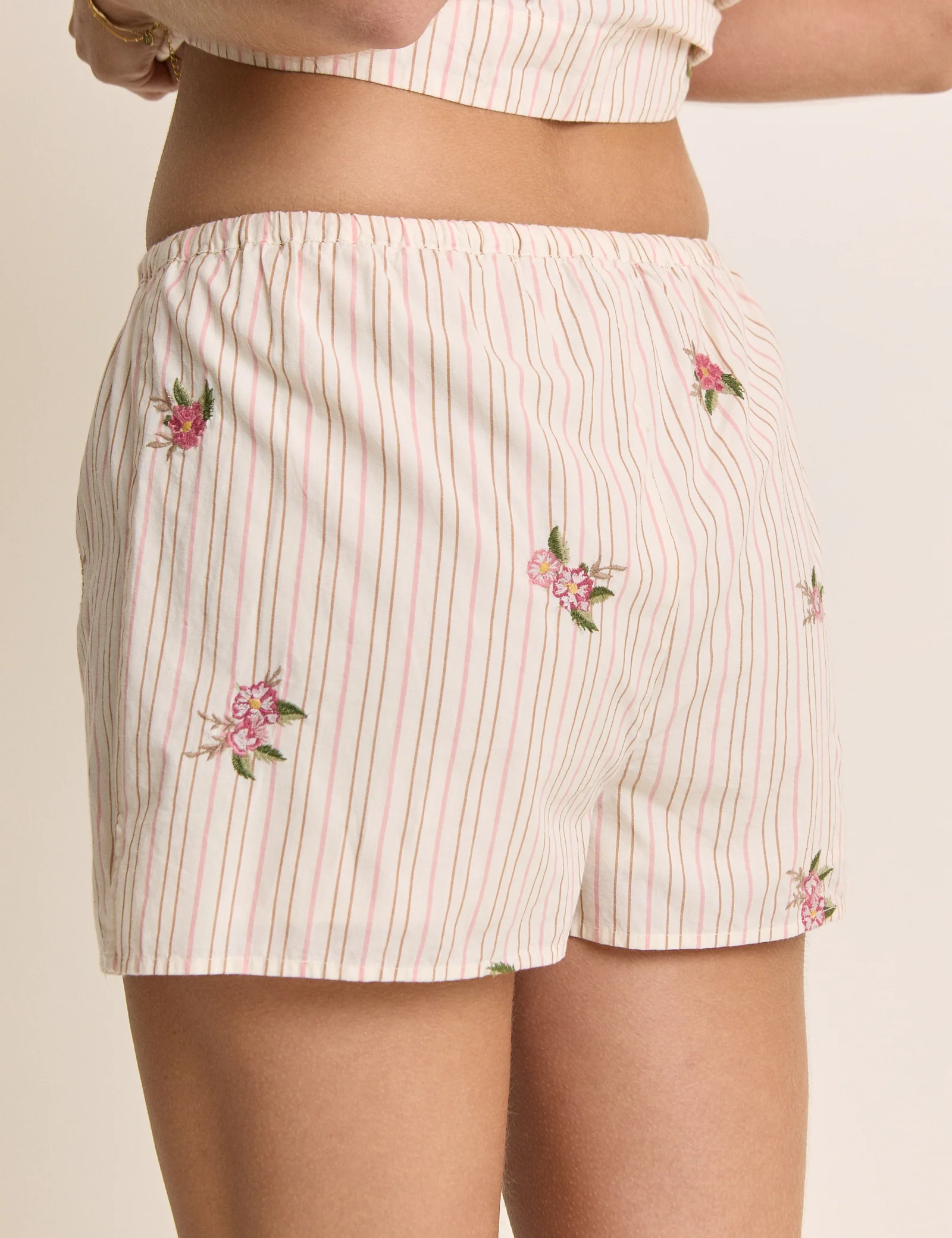 Light Pink Striped Drawstring Shorts - Image 5