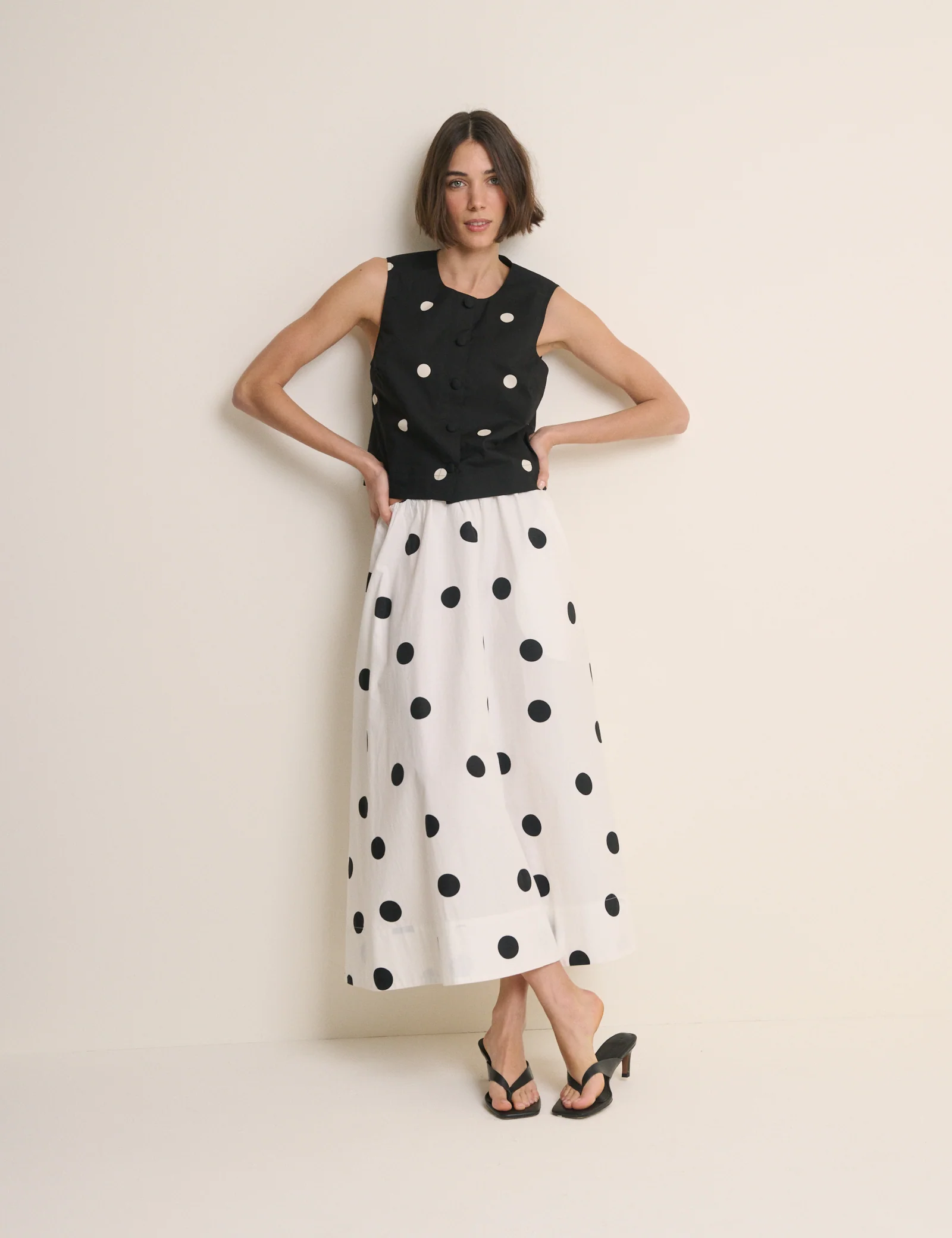 Black Polka Dot Button Front Top - Image 2