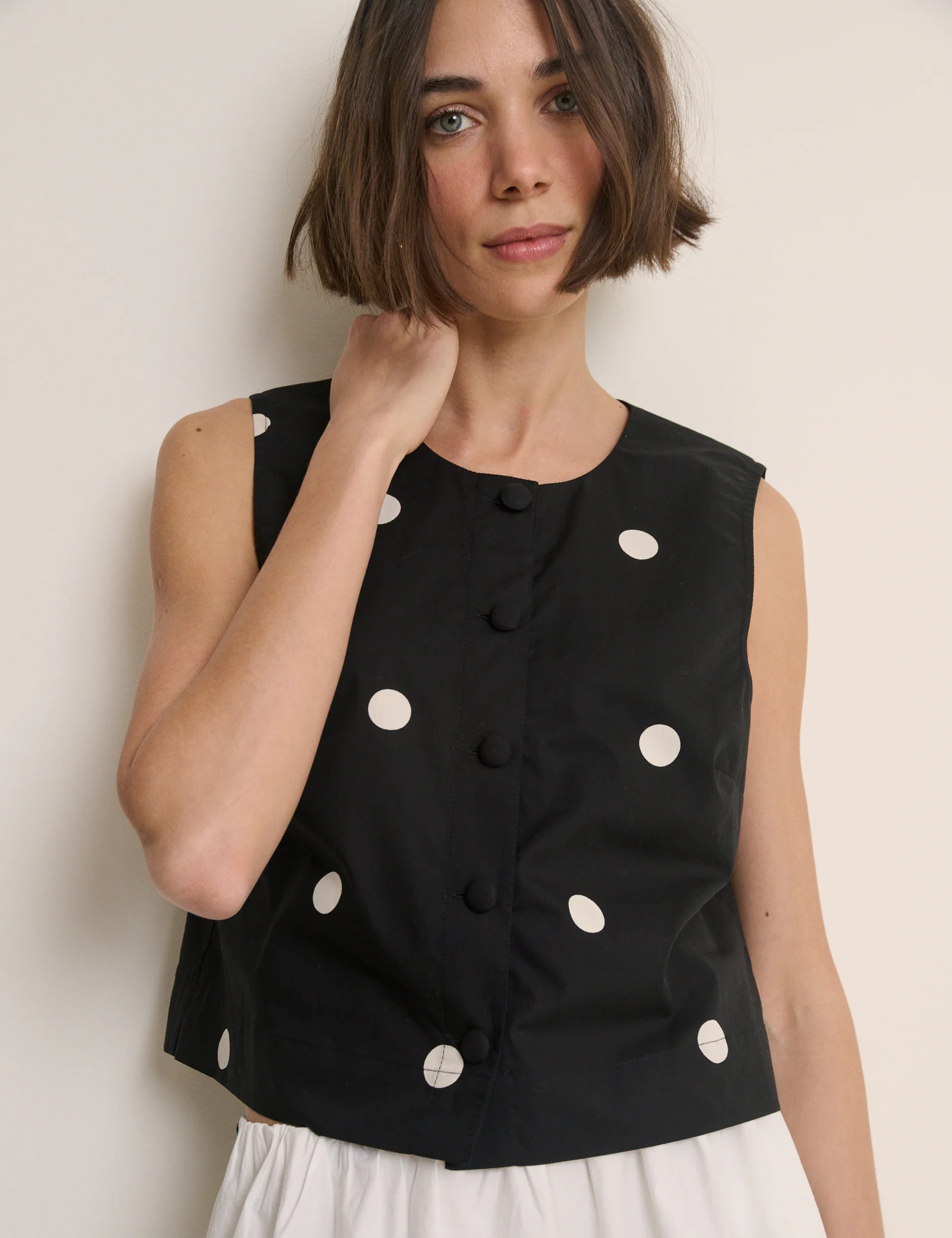 Black Polka Dot Button Front Top - Image 3