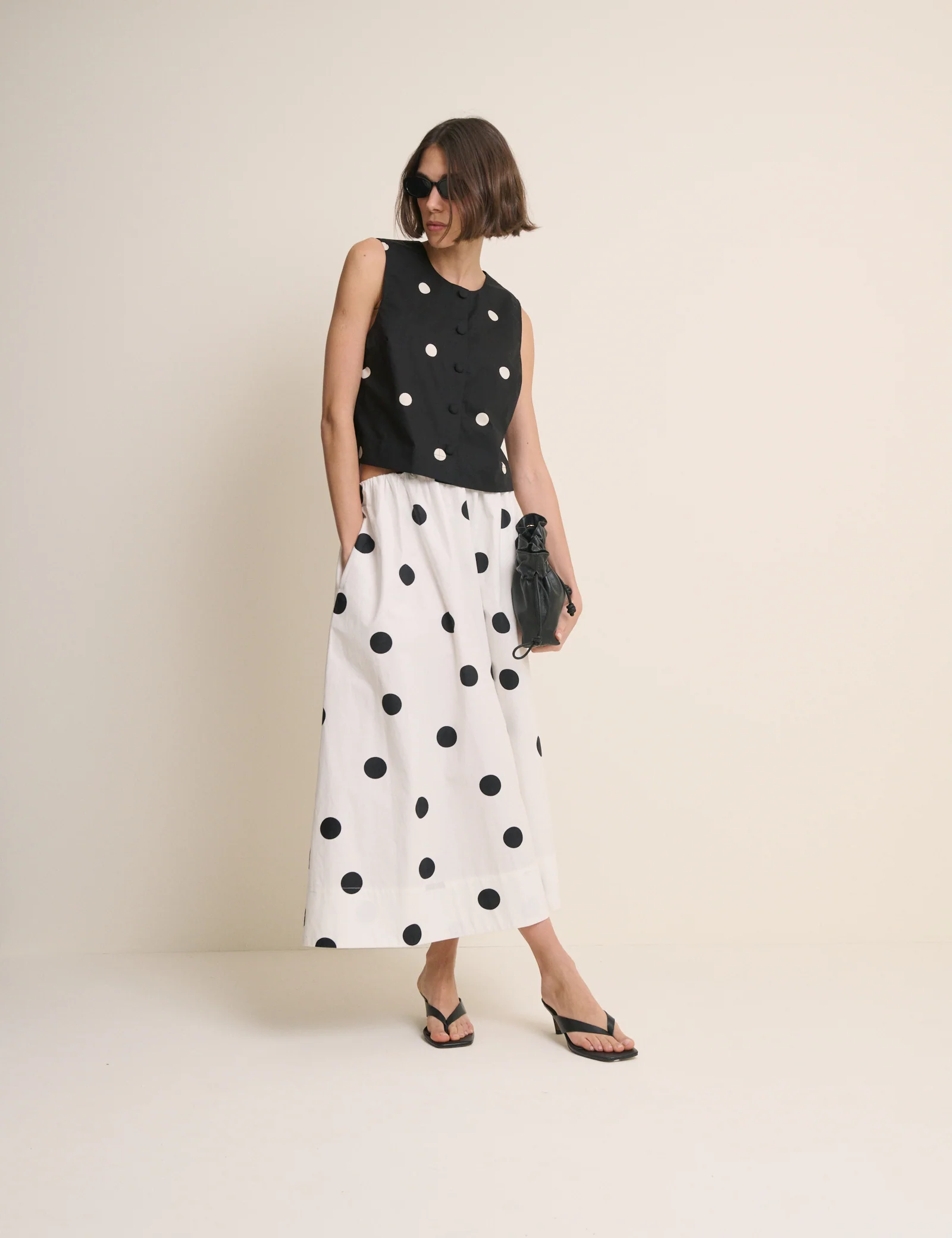 Black Polka Dot Button Front Top - Image 4