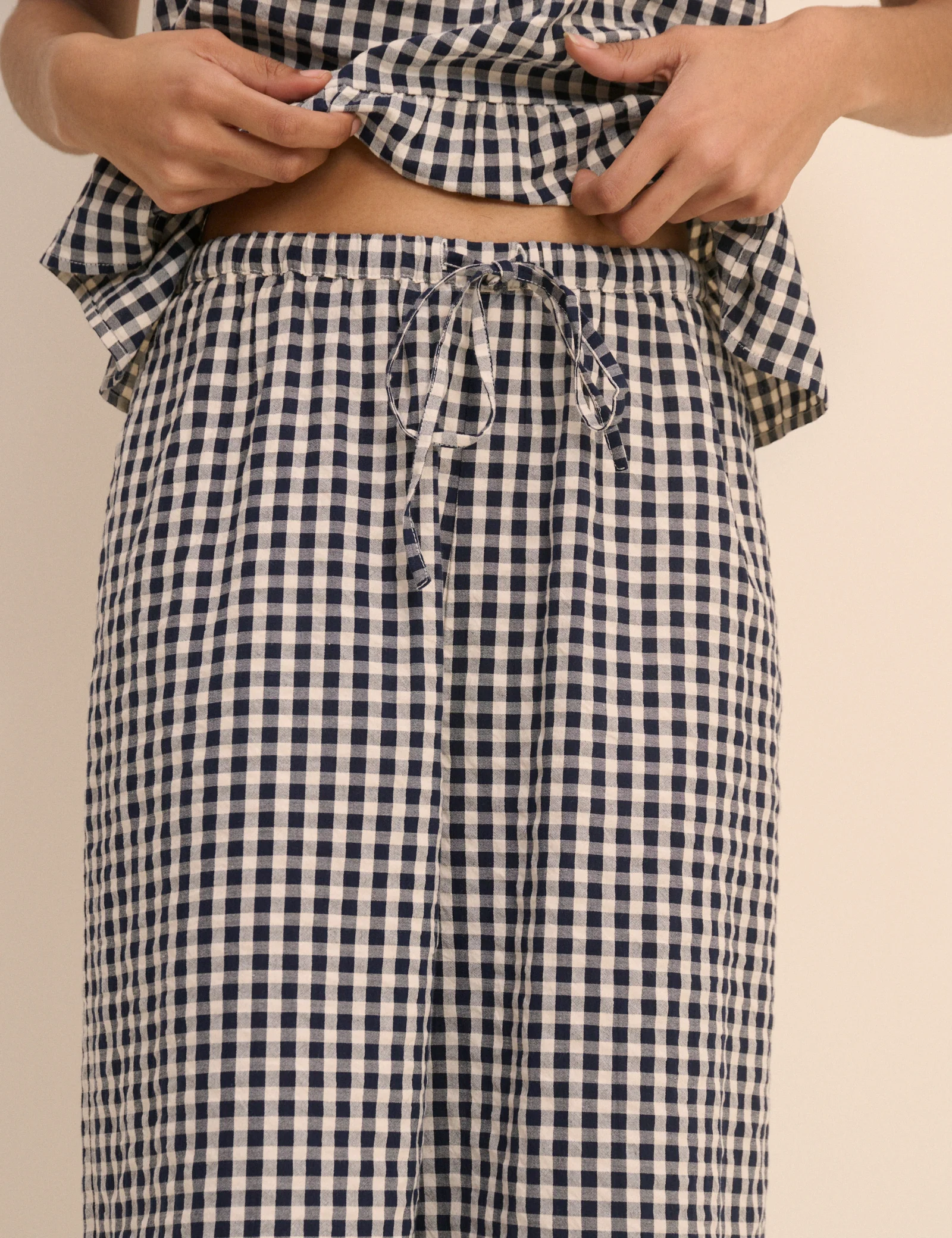 Navy Gingham Wide Leg Sia Trousers - Image 3