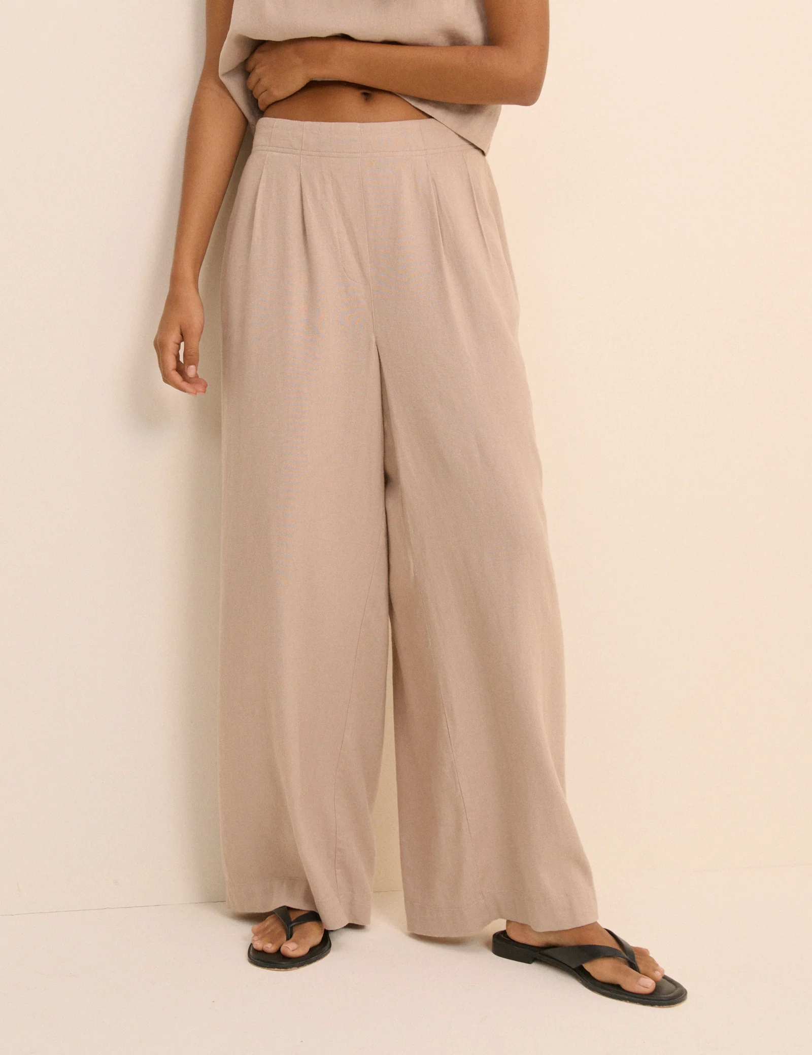 Sand Linen-Blend Silsoe Clean Wide Leg Trousers