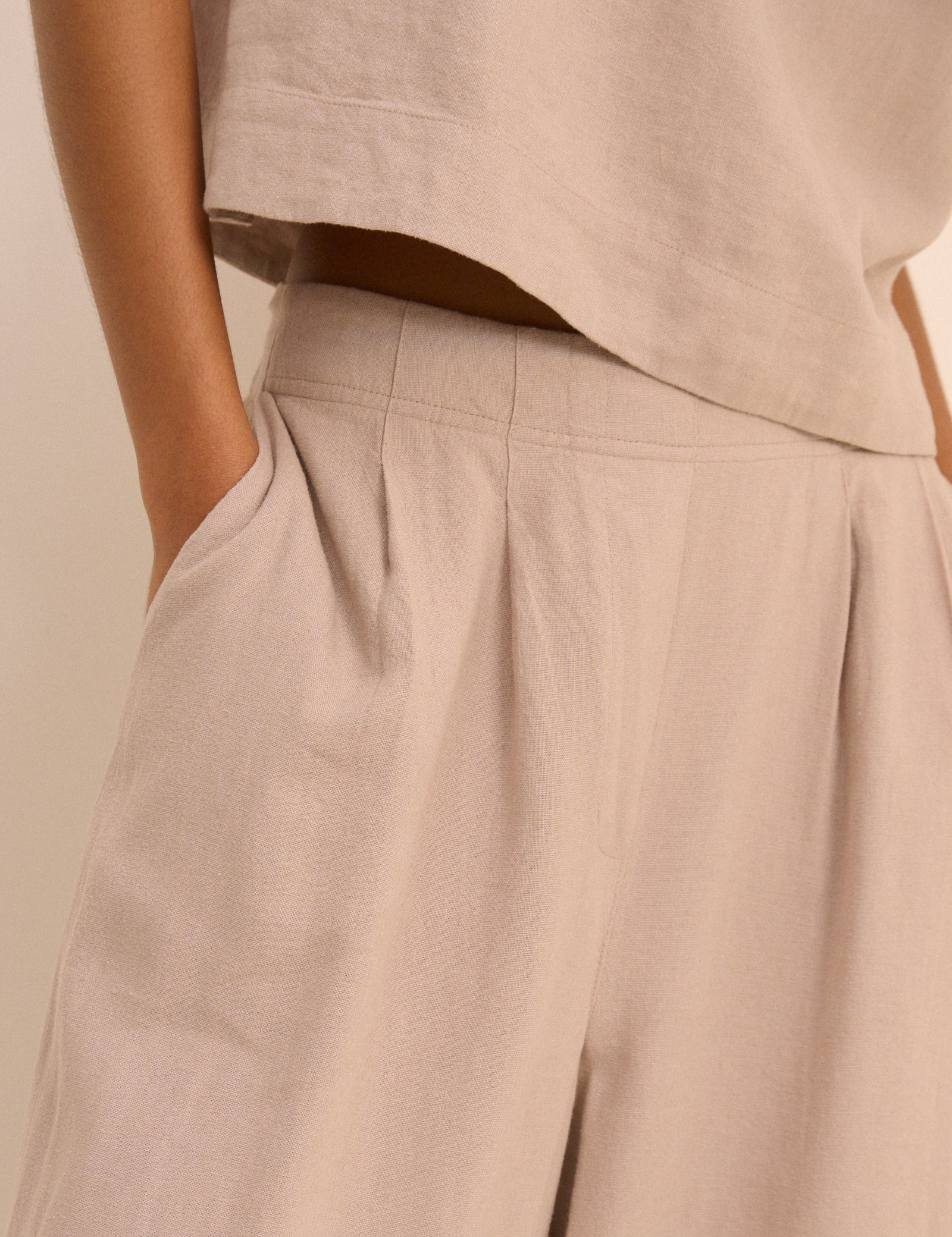 Sand Linen-Blend Silsoe Clean Wide Leg Trousers - Image 3