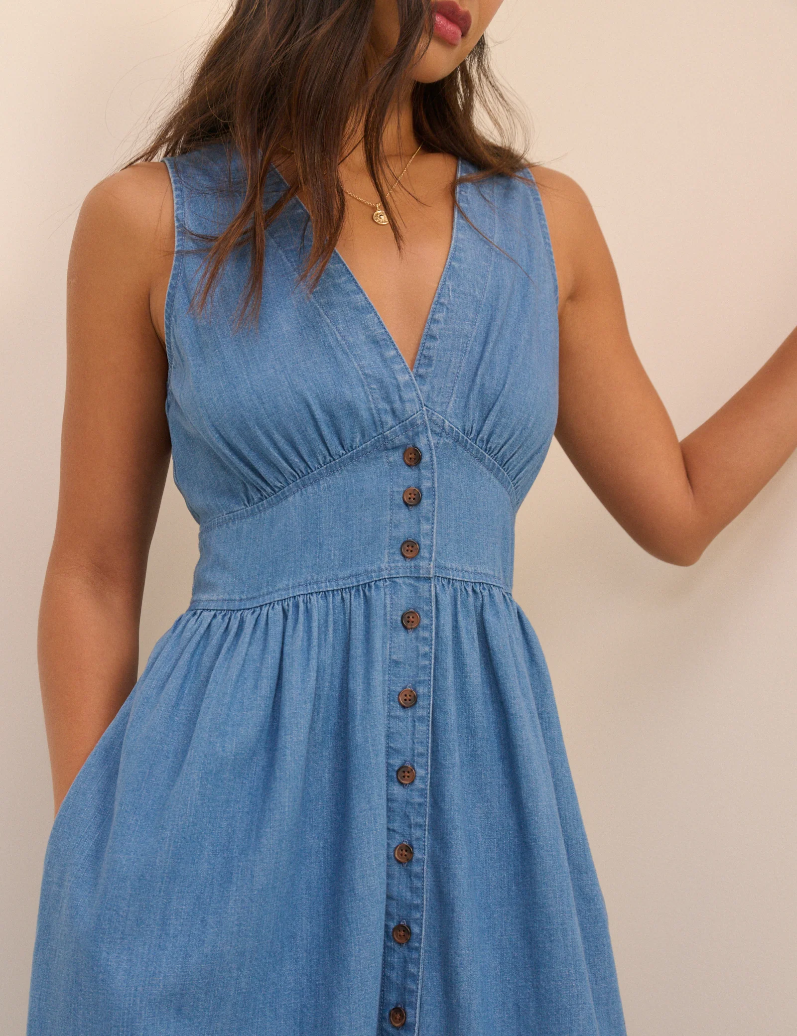 Mid-Wash Blue Denim Sleeveless Starlight Midi Dress - Image 2