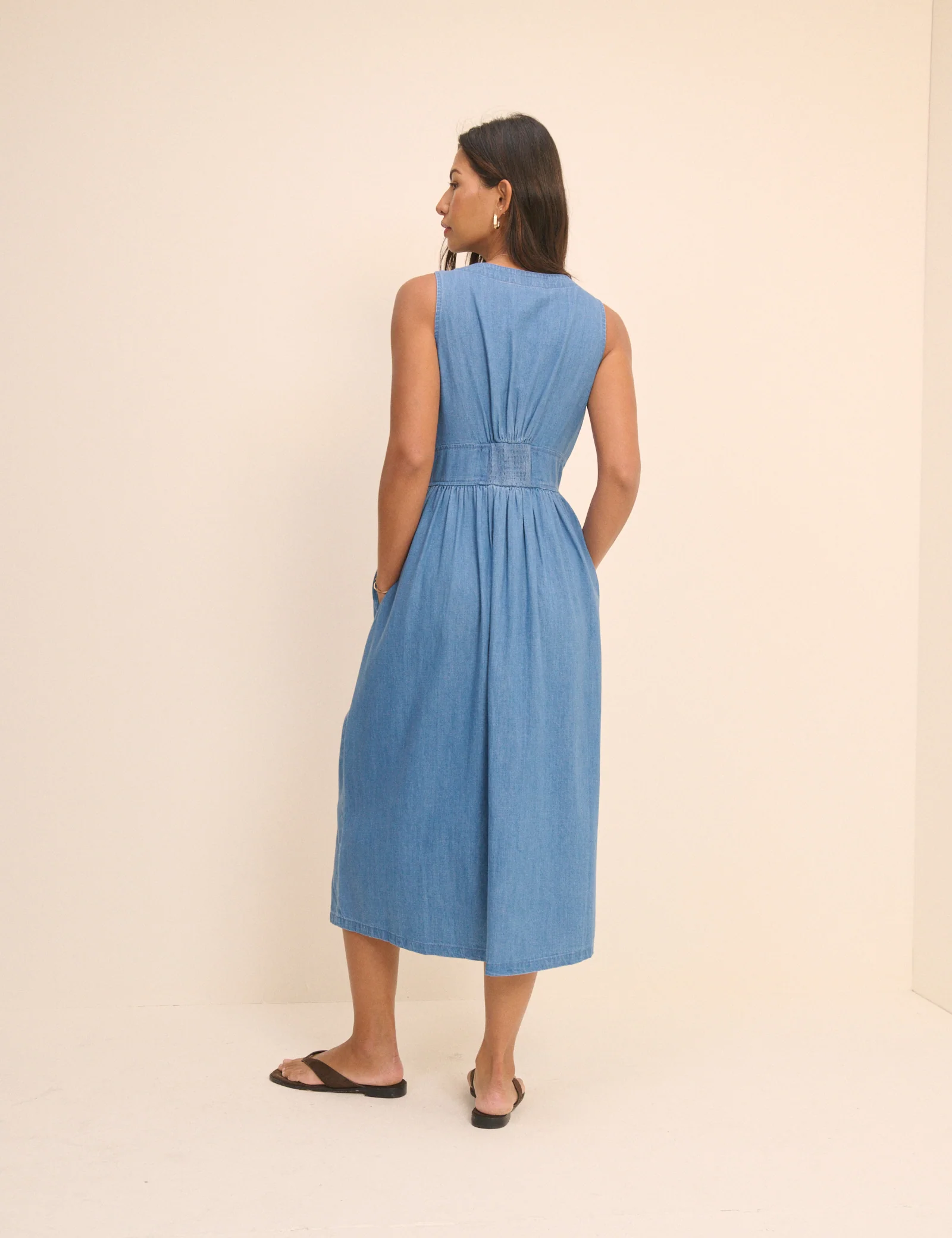 Mid-Wash Blue Denim Sleeveless Starlight Midi Dress - Image 5