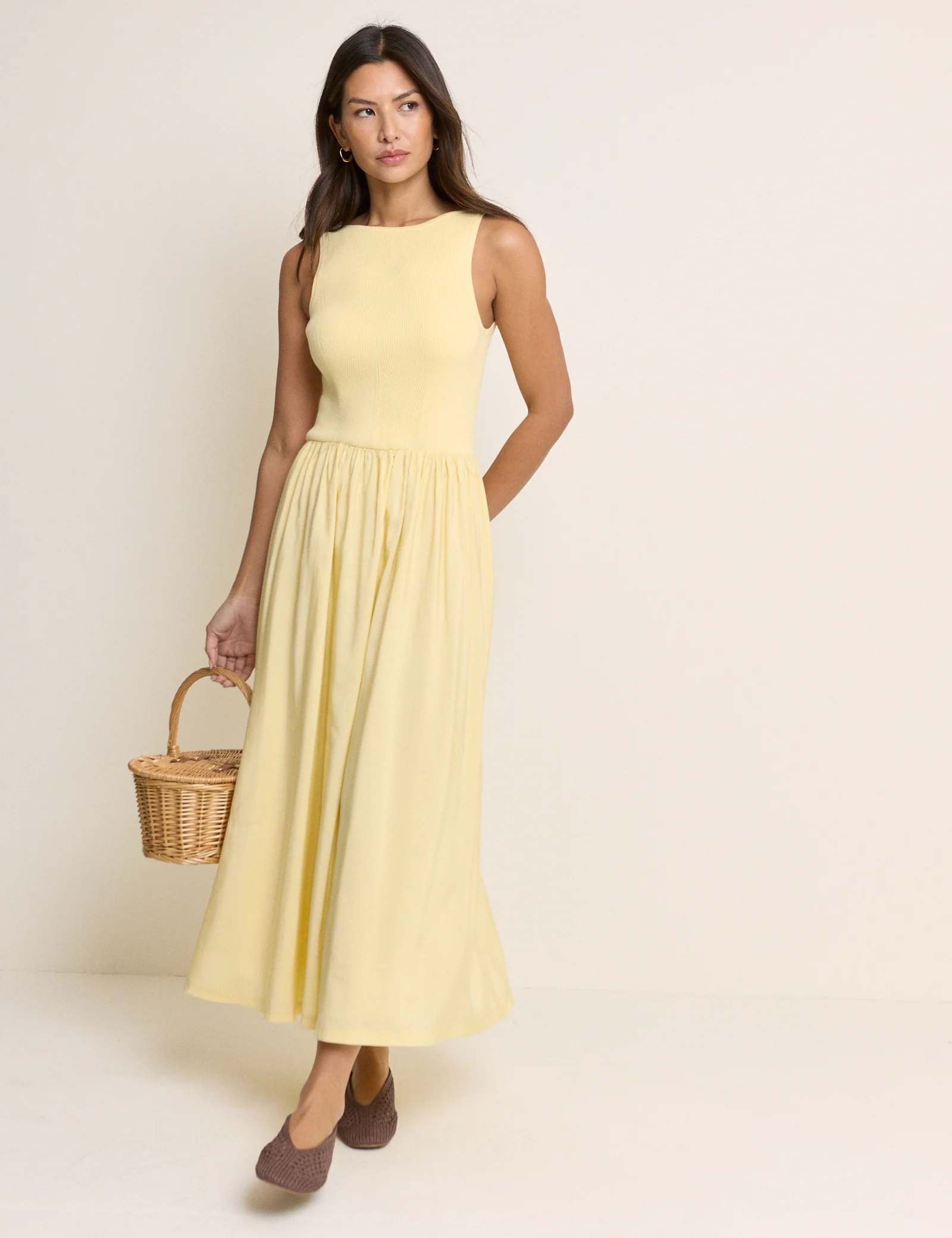 Yellow Ribbed Boat Neck Knitted Dress - Image 3