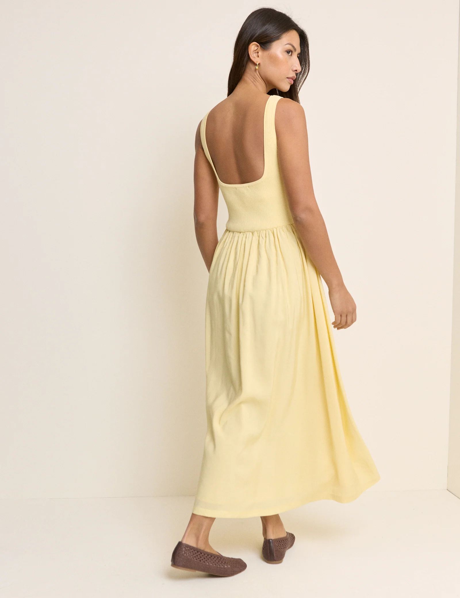 Yellow Ribbed Boat Neck Knitted Dress - Image 5