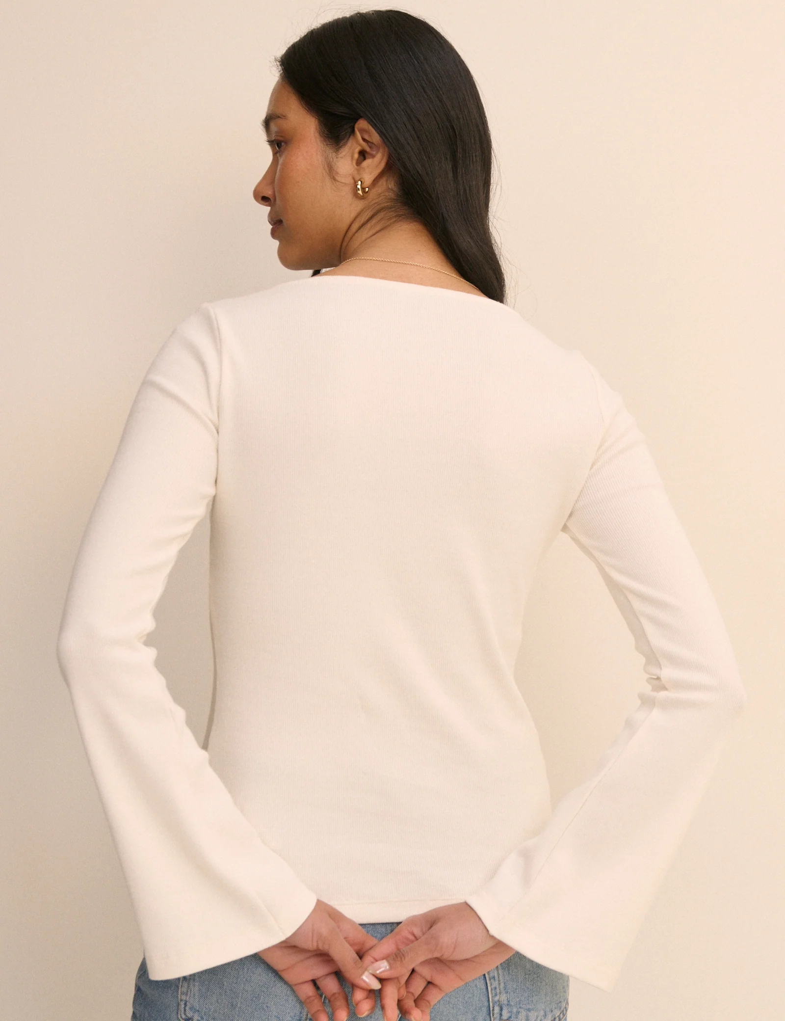Ivory Ribbed Flared Sleeve Jersey Cardigan - Image 5