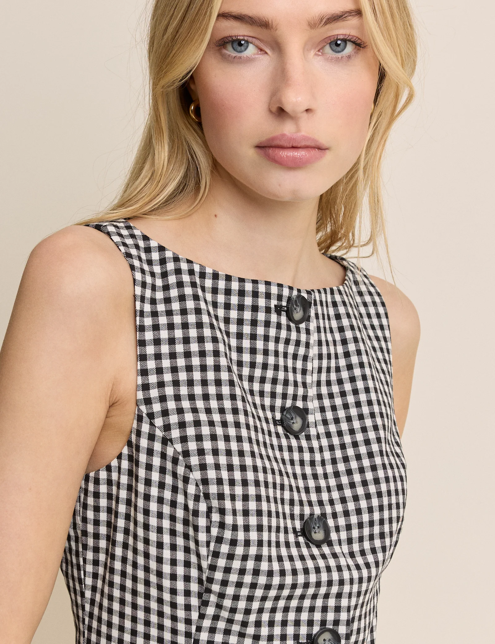 Black Gingham Slash Neck Tailored Mini Dress - Image 3