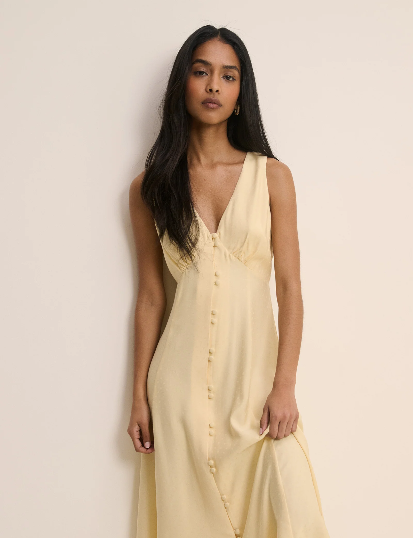 Butter Yellow Heart Jacquard Satin Avery Midi Dress - Image 3