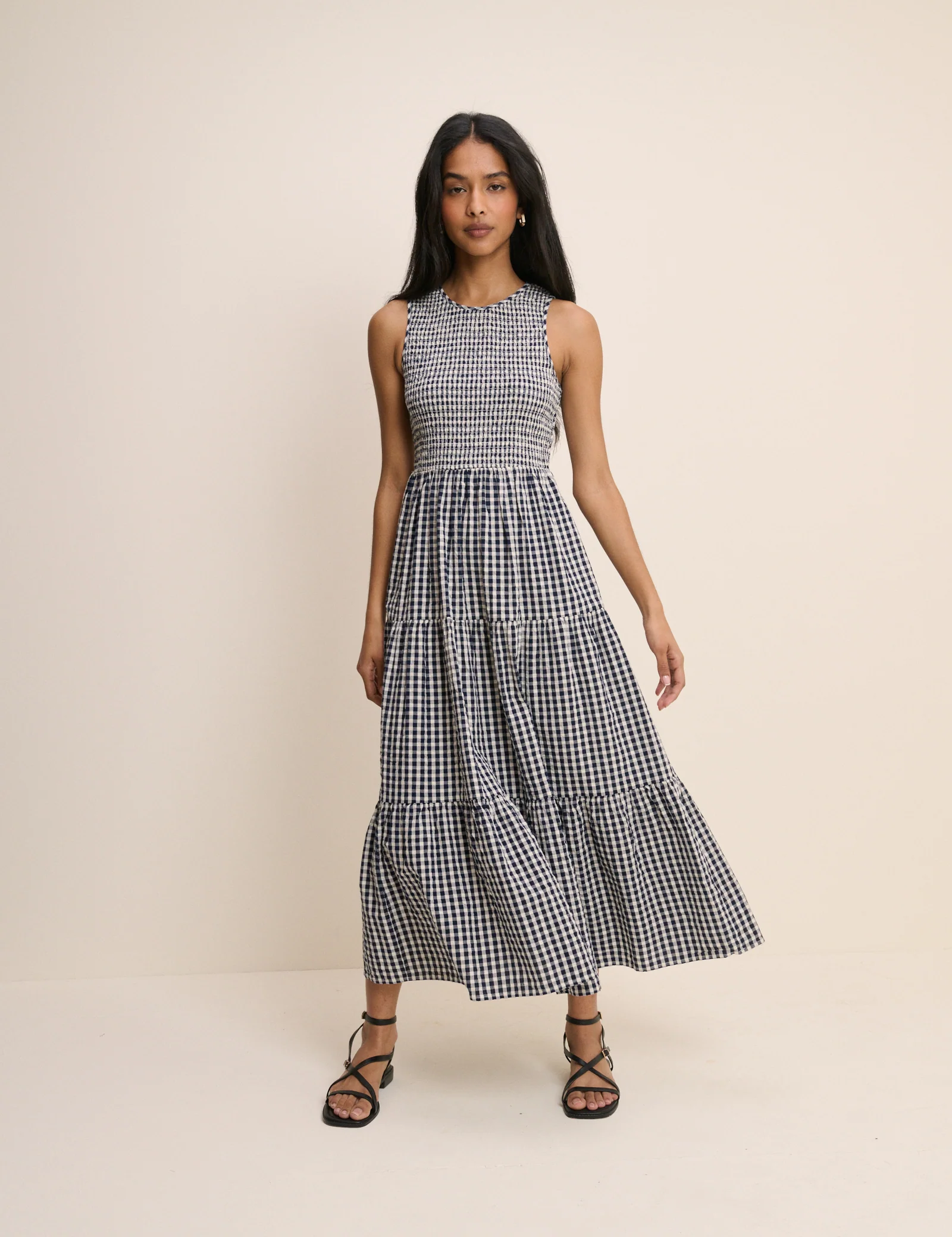 Navy Gingham Sleeveless Charlie Midi Dress