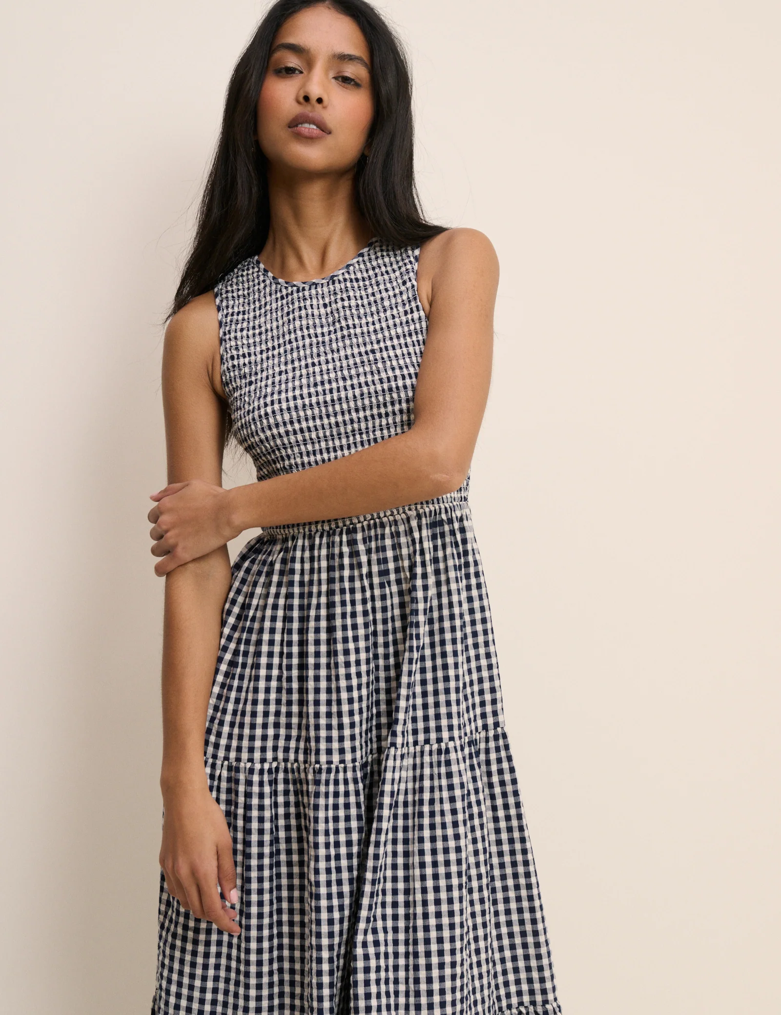 Navy Gingham Sleeveless Charlie Midi Dress - Image 2