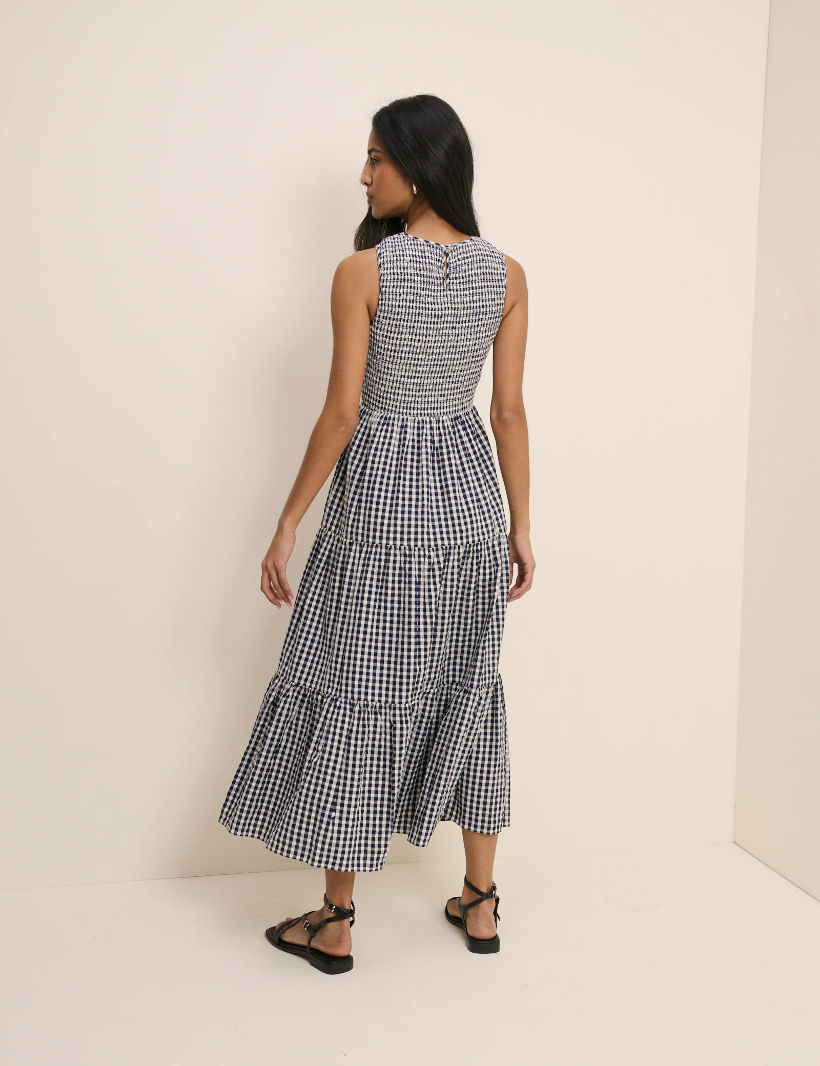 Navy Gingham Sleeveless Charlie Midi Dress - Image 4